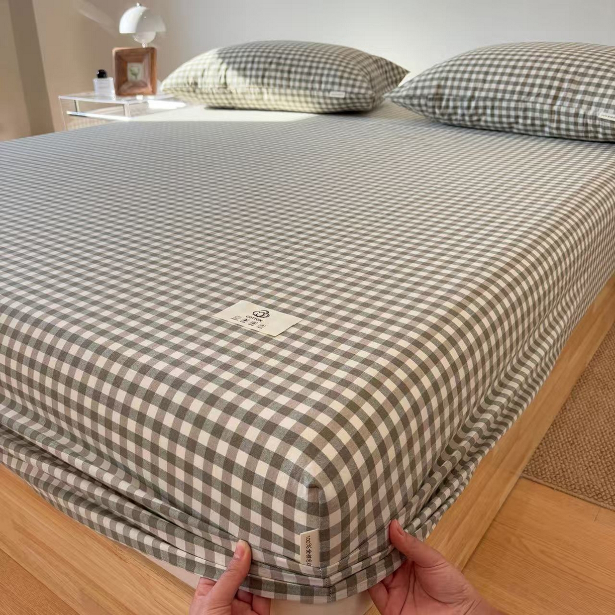 91家纺网 家纺一手货源 找家纺 居眠 2025新款单层色织水洗格子全棉纯棉单床笠床笠单件单品床笠 绿小格
