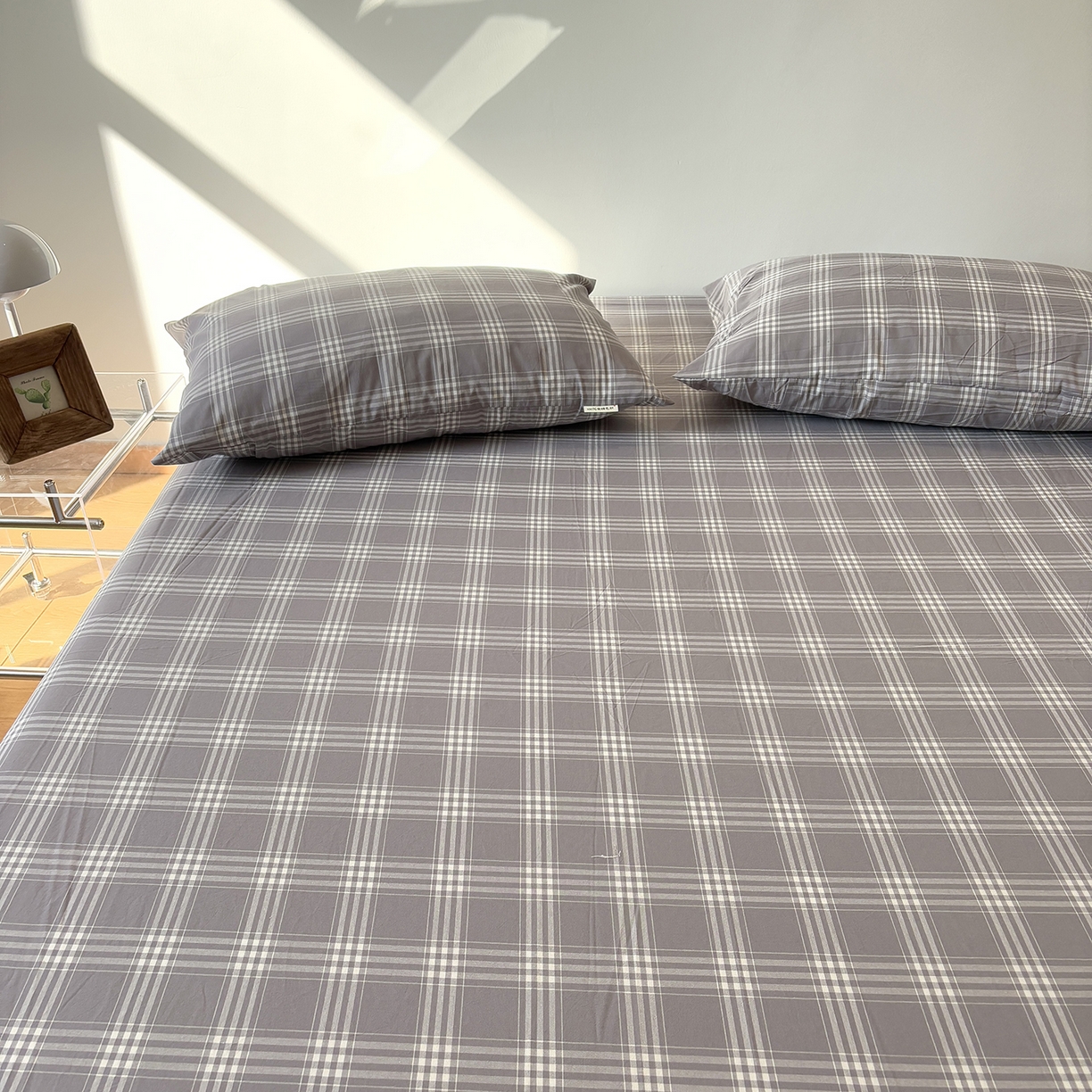 91家纺网 家纺一手货源 找家纺 居眠 2025新款单层色织水洗格子全棉纯棉单床笠床笠单件单品床笠 马丁灰