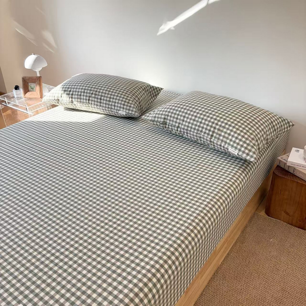 91家纺网 家纺一手货源 找家纺 居眠 2025新款单层色织水洗格子全棉纯棉单床笠床笠单件单品床笠 绿小格