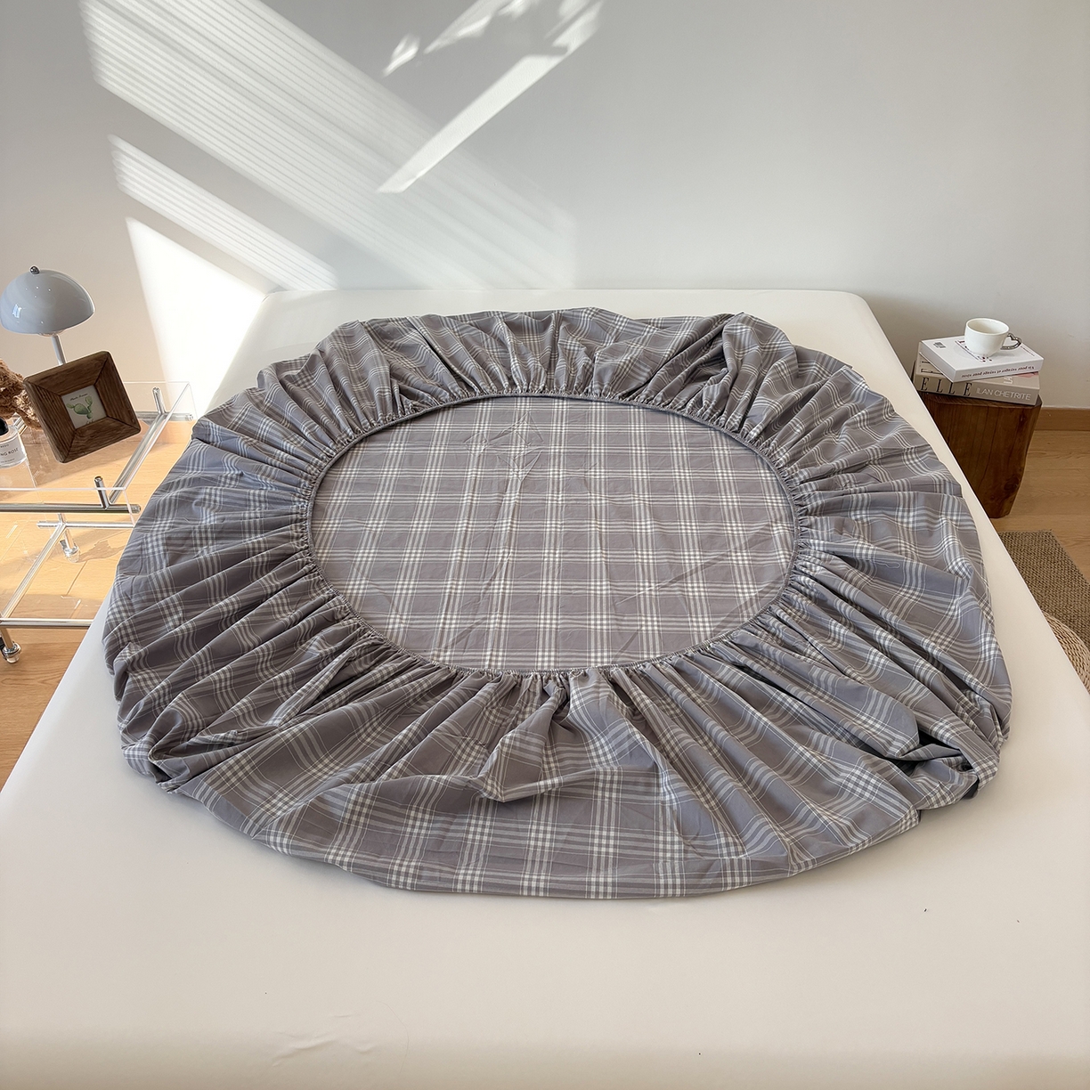 91家纺网 家纺一手货源 找家纺 居眠 2025新款单层色织水洗格子全棉纯棉单床笠床笠单件单品床笠 马丁灰