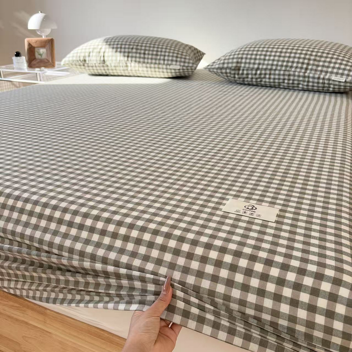 91家纺网 家纺一手货源 找家纺 居眠 2025新款单层色织水洗格子全棉纯棉单床笠床笠单件单品床笠 绿小格