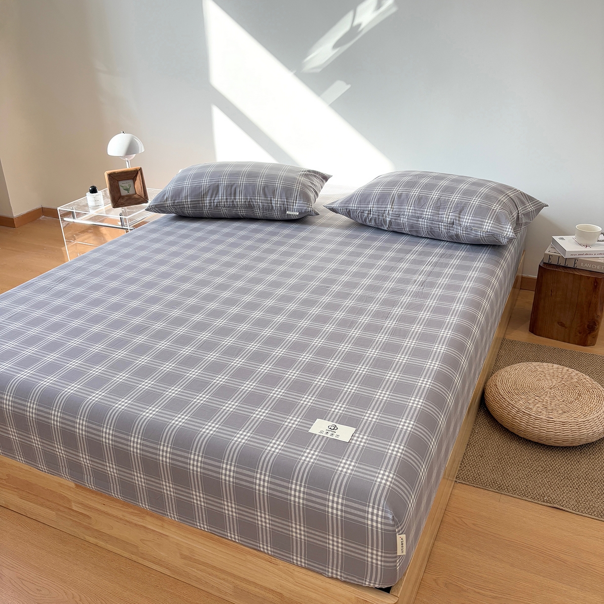 91家纺网 家纺一手货源 找家纺 居眠 2025新款单层色织水洗格子全棉纯棉单床笠床笠单件单品床笠 马丁灰