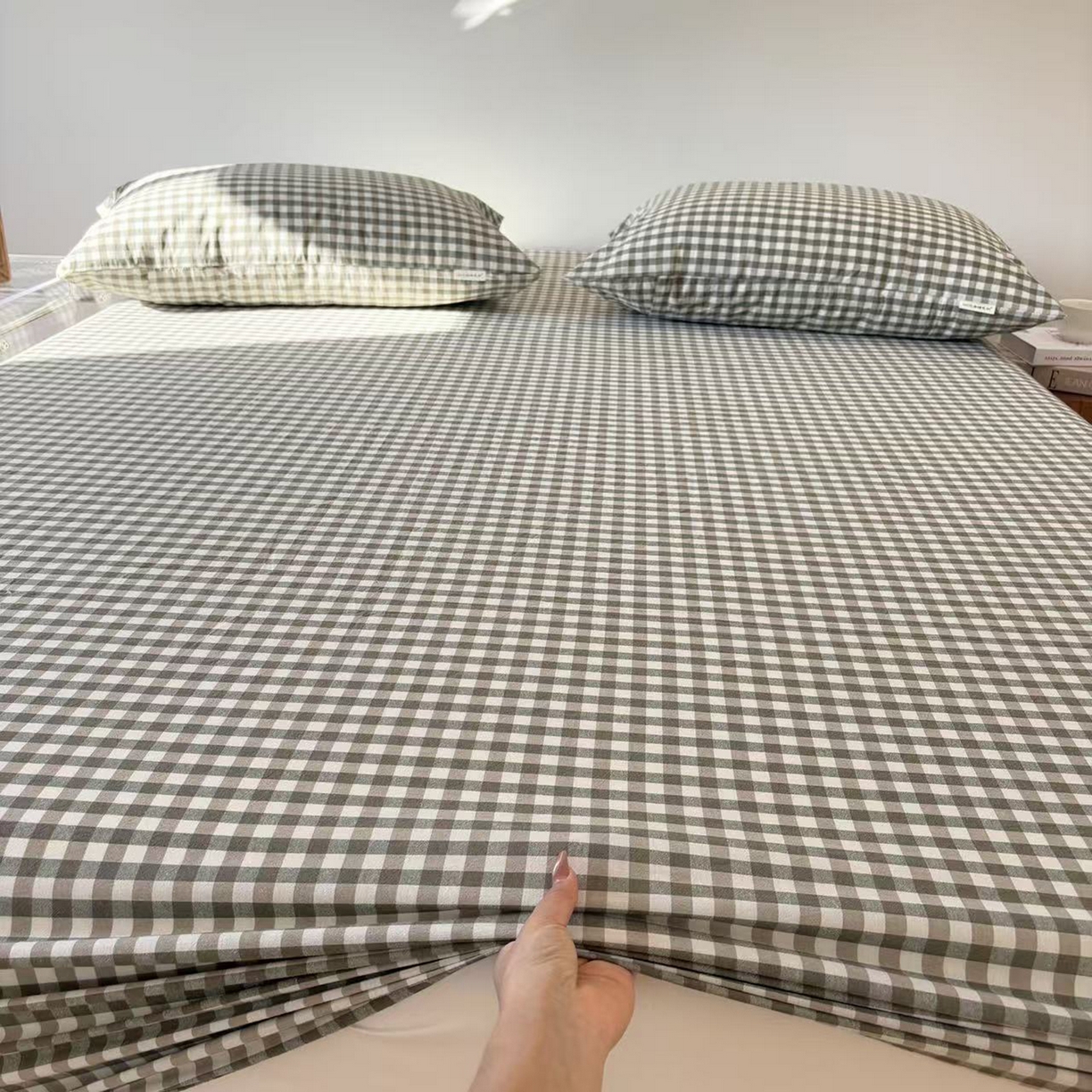 91家纺网 家纺一手货源 找家纺 居眠 2025新款单层色织水洗格子全棉纯棉单床笠床笠单件单品床笠 绿小格