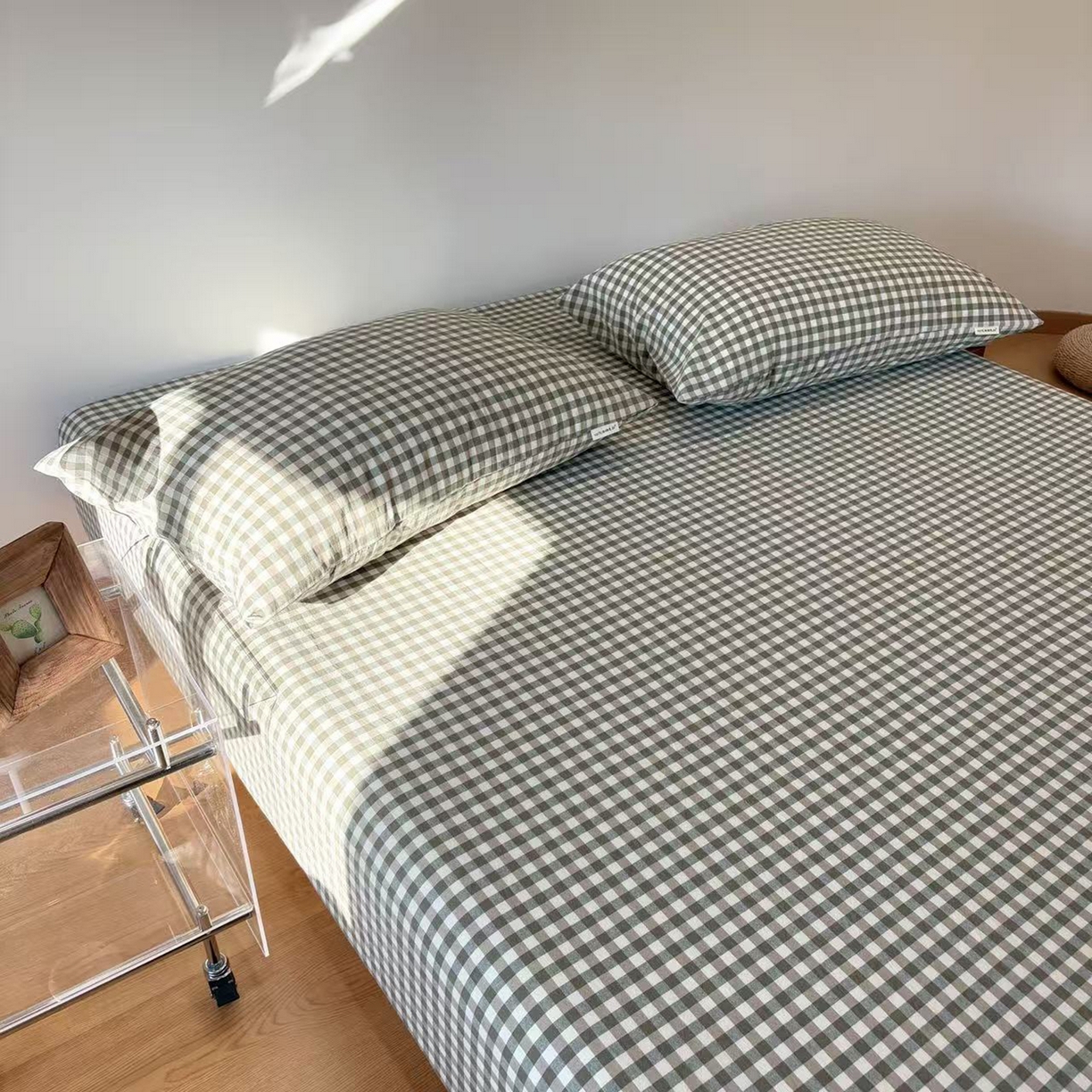 91家纺网 家纺一手货源 找家纺 居眠 2025新款单层色织水洗格子全棉纯棉单床笠床笠单件单品床笠 绿小格