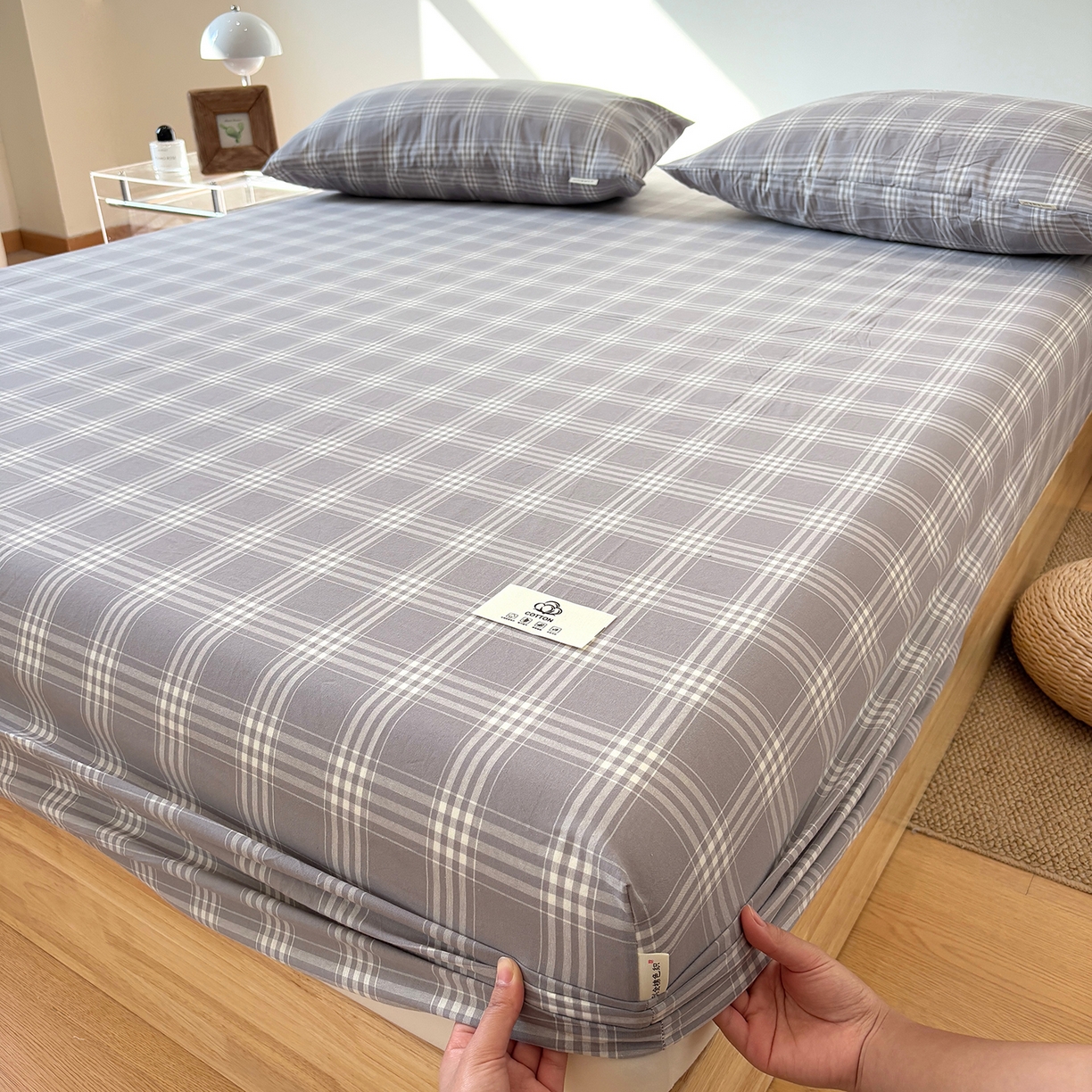 居眠 2025新款单层色织水洗格子全棉纯棉单床笠床笠单件单品床笠 马丁灰