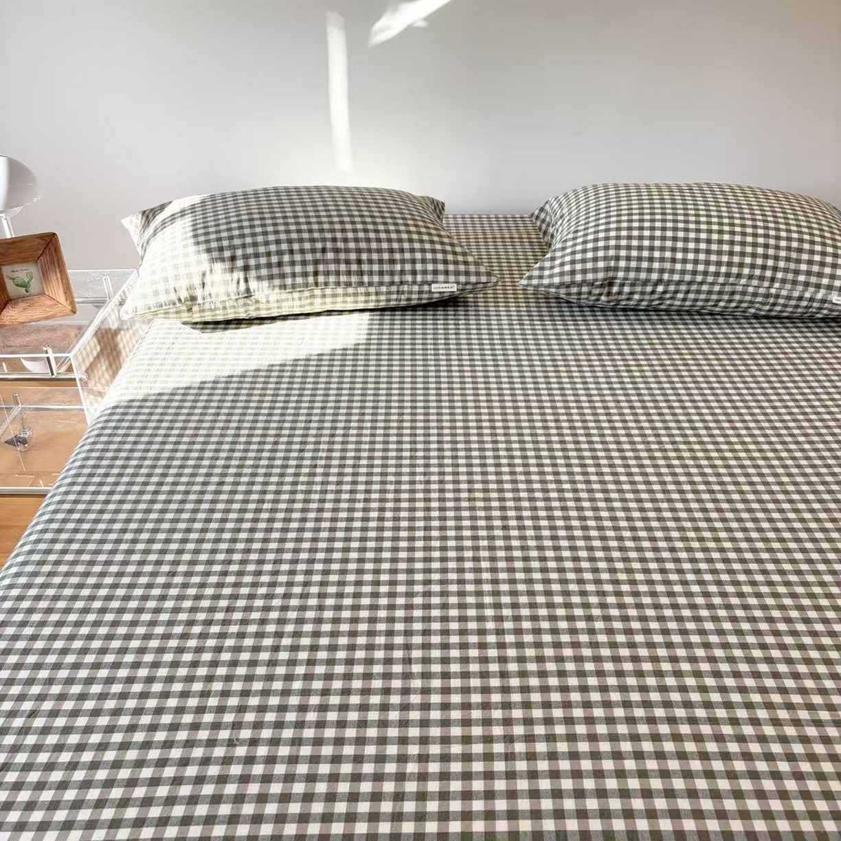 91家纺网 家纺一手货源 找家纺 居眠 2025新款单层色织水洗格子全棉纯棉单床笠床笠单件单品床笠 绿小格