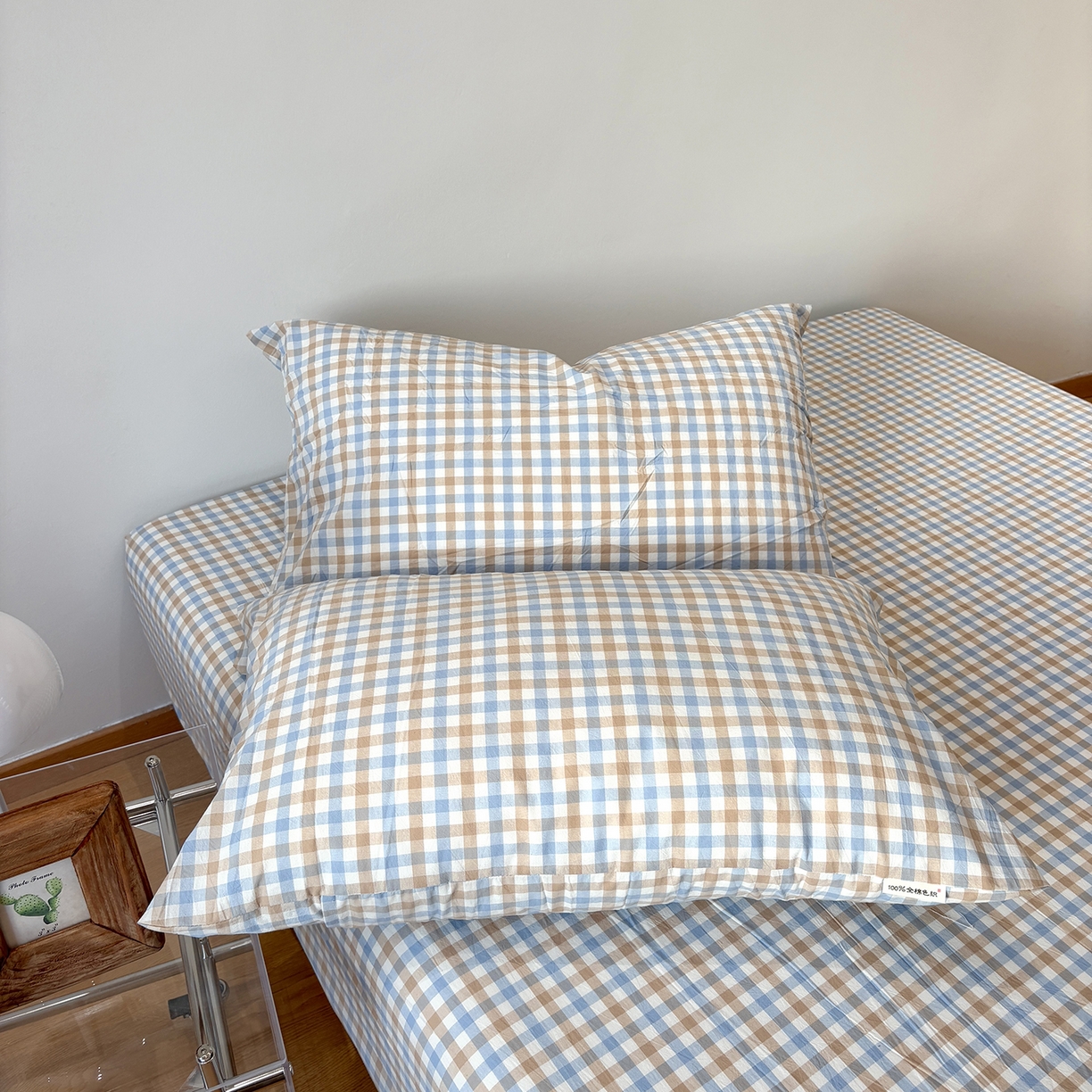 91家纺网 家纺一手货源 找家纺 居眠 2025新款单层色织水洗格子全棉纯棉单床笠床笠单件单品床笠 印月兰