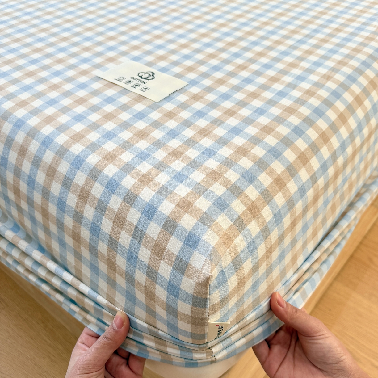 91家纺网 家纺一手货源 找家纺 居眠 2025新款单层色织水洗格子全棉纯棉单床笠床笠单件单品床笠 印月兰