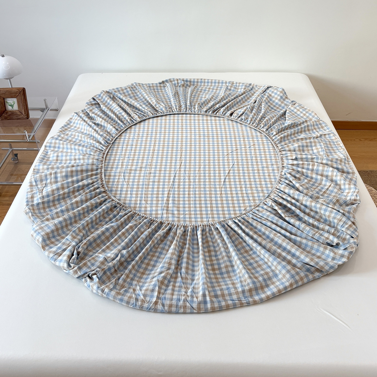 91家纺网 家纺一手货源 找家纺 居眠 2025新款单层色织水洗格子全棉纯棉单床笠床笠单件单品床笠 印月兰