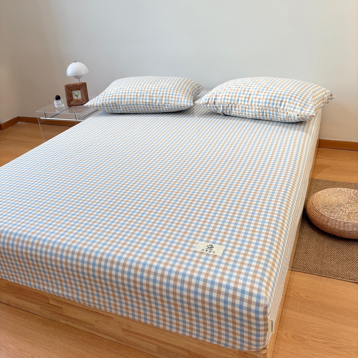 91家纺网 家纺一手货源 找家纺 居眠 2025新款单层色织水洗格子全棉纯棉单床笠床笠单件单品床笠 印月兰