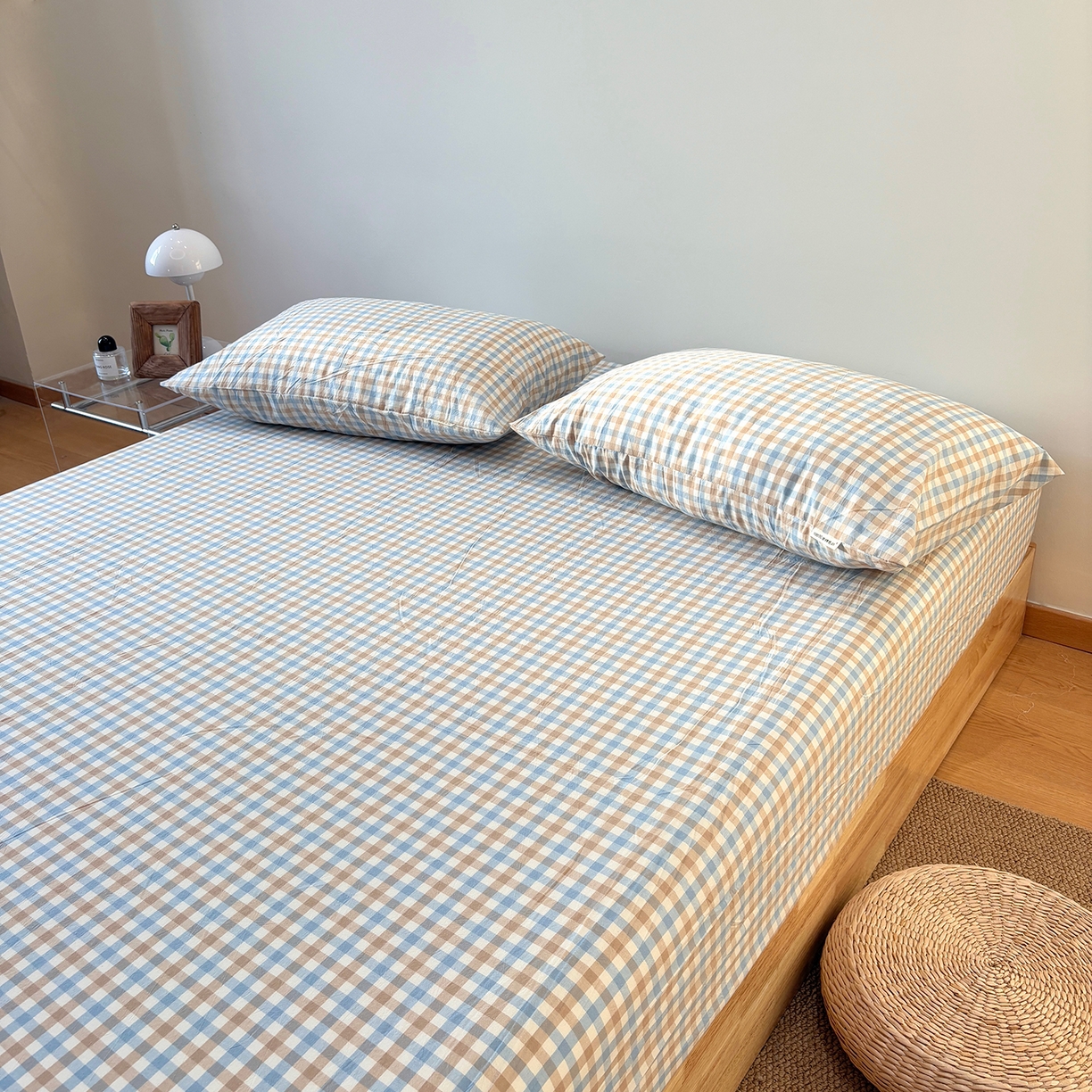 91家纺网 家纺一手货源 找家纺 居眠 2025新款单层色织水洗格子全棉纯棉单床笠床笠单件单品床笠 印月兰