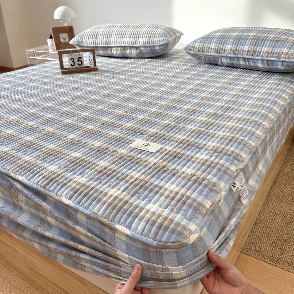 91家纺网 家纺一手货源 找家纺 （总）居眠 2025新款格子全棉纯棉水洗棉棉花单床笠床笠单件单品床笠