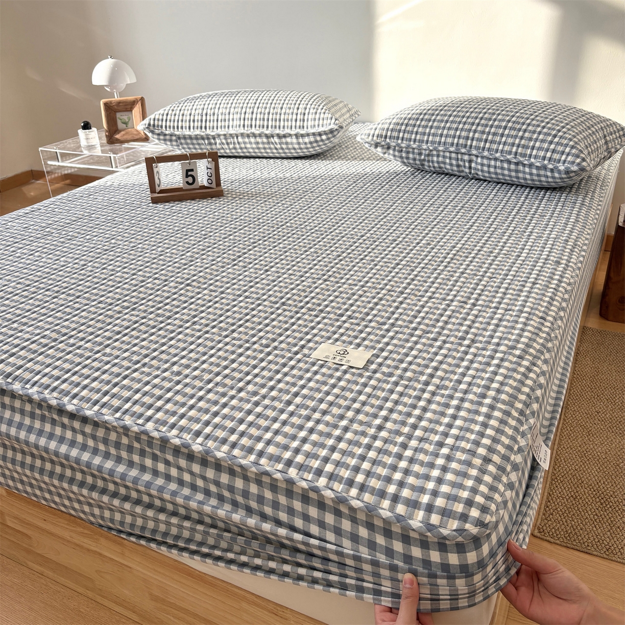 91家纺网 家纺一手货源 找家纺 （总）居眠 2025新款格子全棉纯棉水洗棉棉花单床笠床笠单件单品床笠