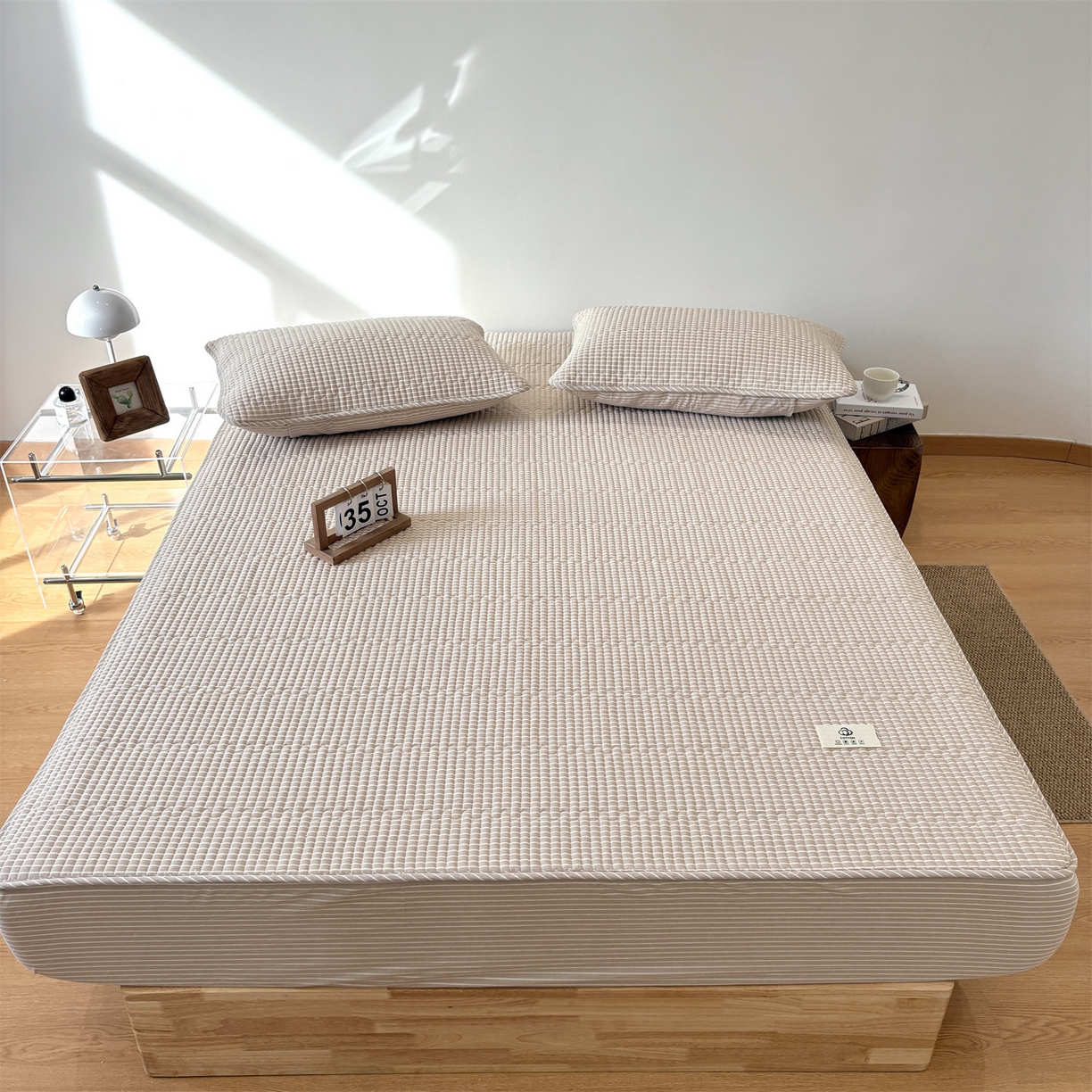 91家纺网 家纺一手货源 找家纺 居眠 2025新款格子全棉纯棉水洗棉棉花单床笠床笠单件单品床笠 夹棉款-米细条