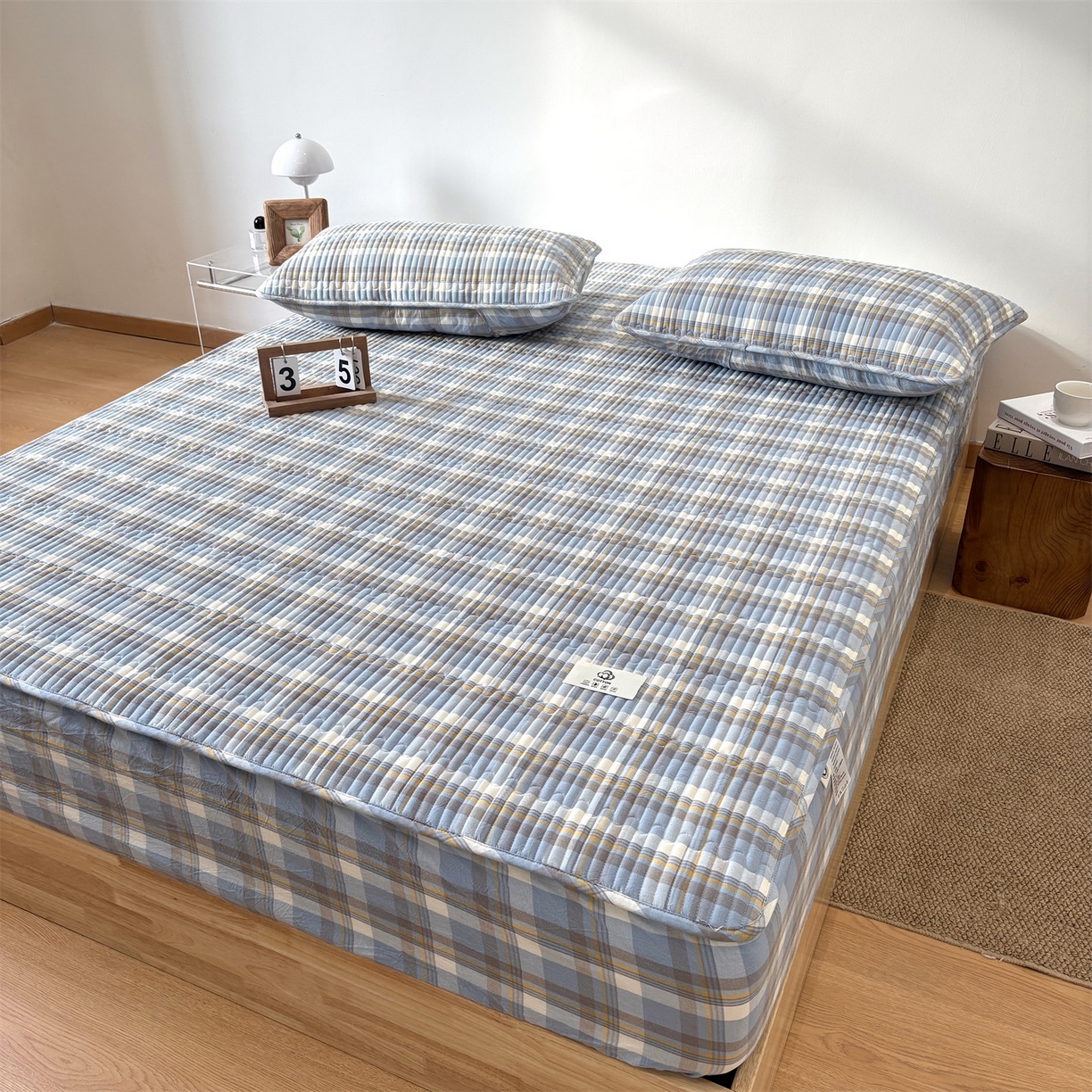 91家纺网 家纺一手货源 找家纺 居眠 2025新款格子全棉纯棉水洗棉棉花单床笠床笠单件单品床笠 夹棉款-简兮兰