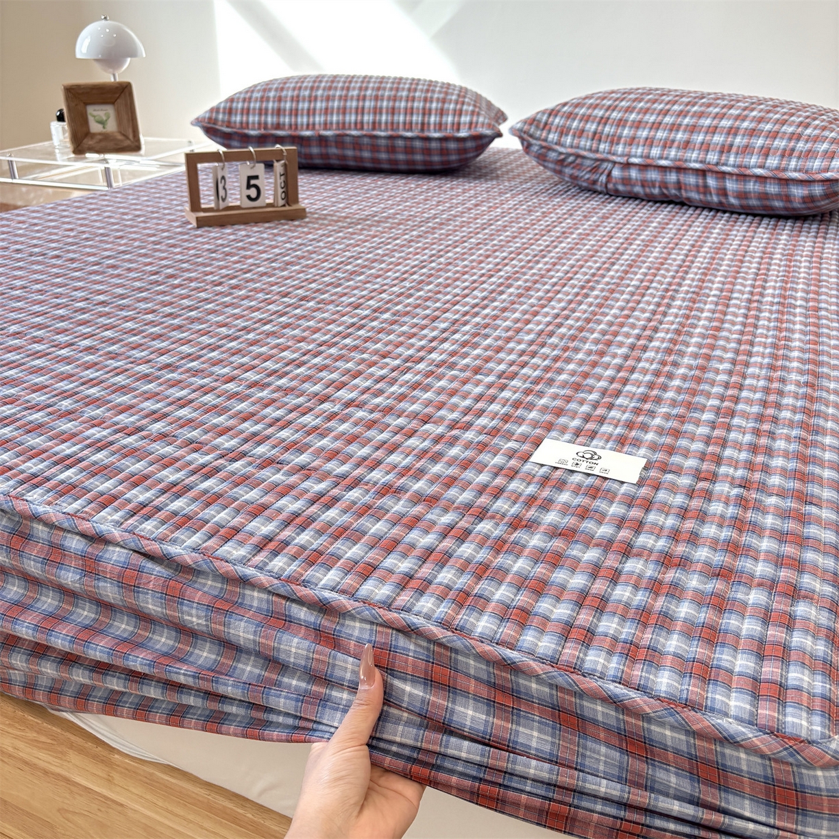 91家纺网 家纺一手货源 找家纺 居眠 2025新款格子全棉纯棉水洗棉棉花单床笠床笠单件单品床笠 夹棉款-瑞土兰