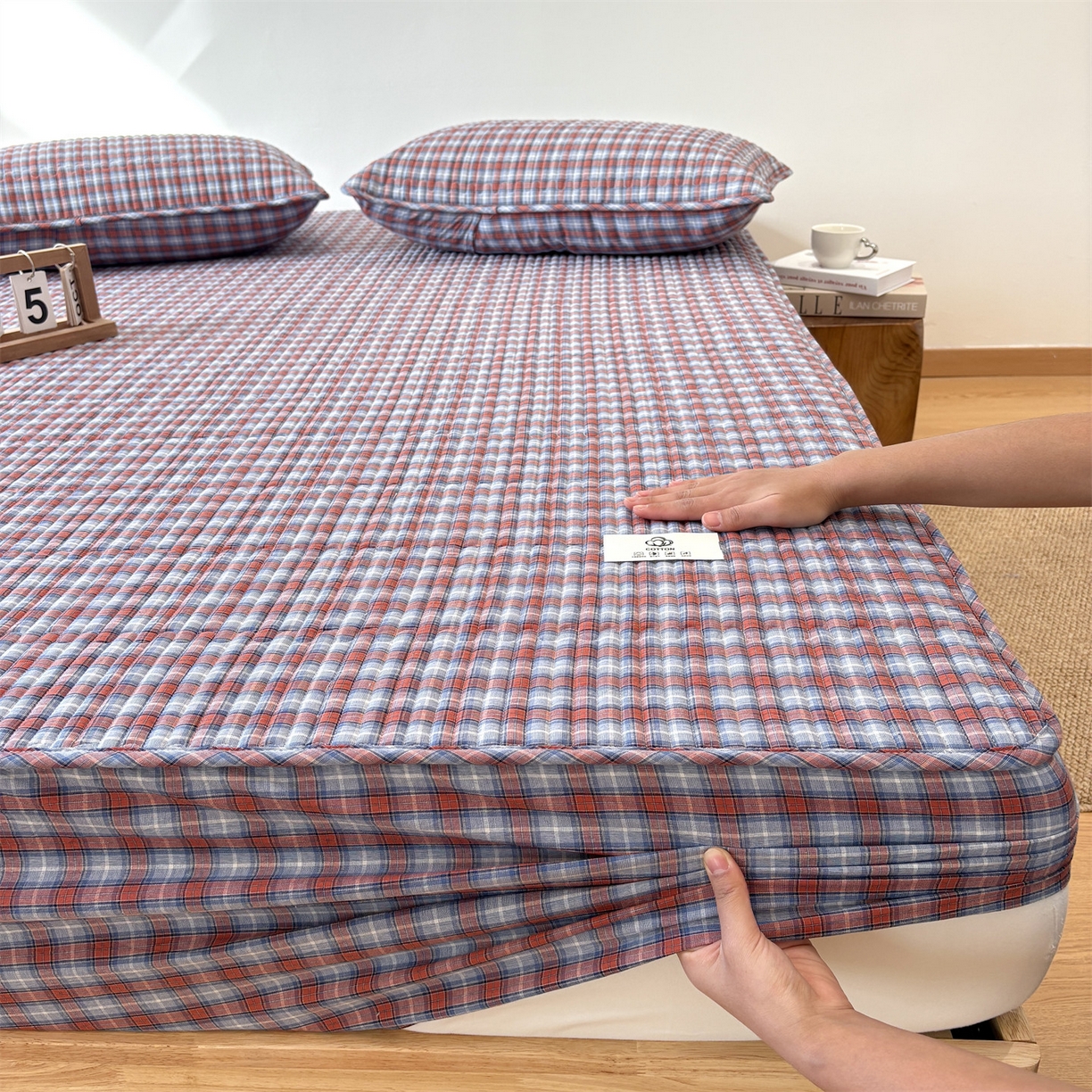 91家纺网 家纺一手货源 找家纺 居眠 2025新款格子全棉纯棉水洗棉棉花单床笠床笠单件单品床笠 夹棉款-瑞土兰
