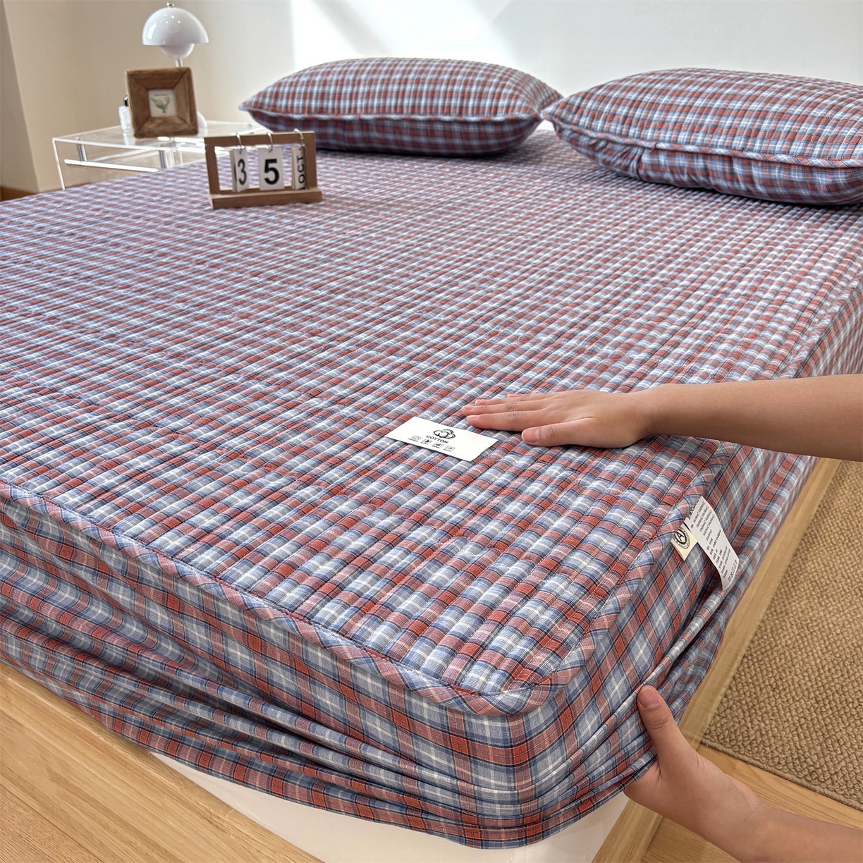 91家纺网 家纺一手货源 找家纺 居眠 2025新款格子全棉纯棉水洗棉棉花单床笠床笠单件单品床笠 夹棉款-瑞土兰