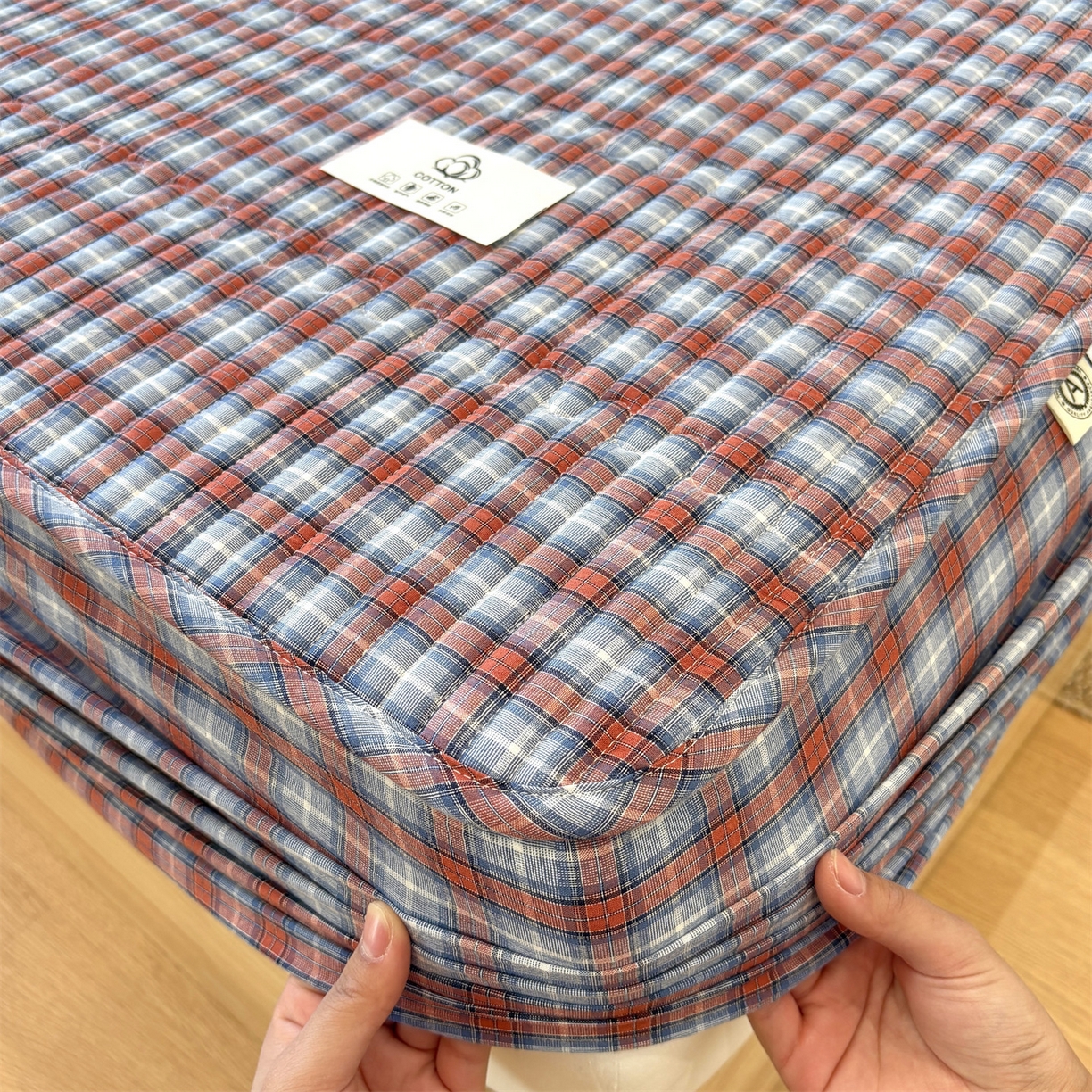 91家纺网 家纺一手货源 找家纺 居眠 2025新款格子全棉纯棉水洗棉棉花单床笠床笠单件单品床笠 夹棉款-瑞土兰