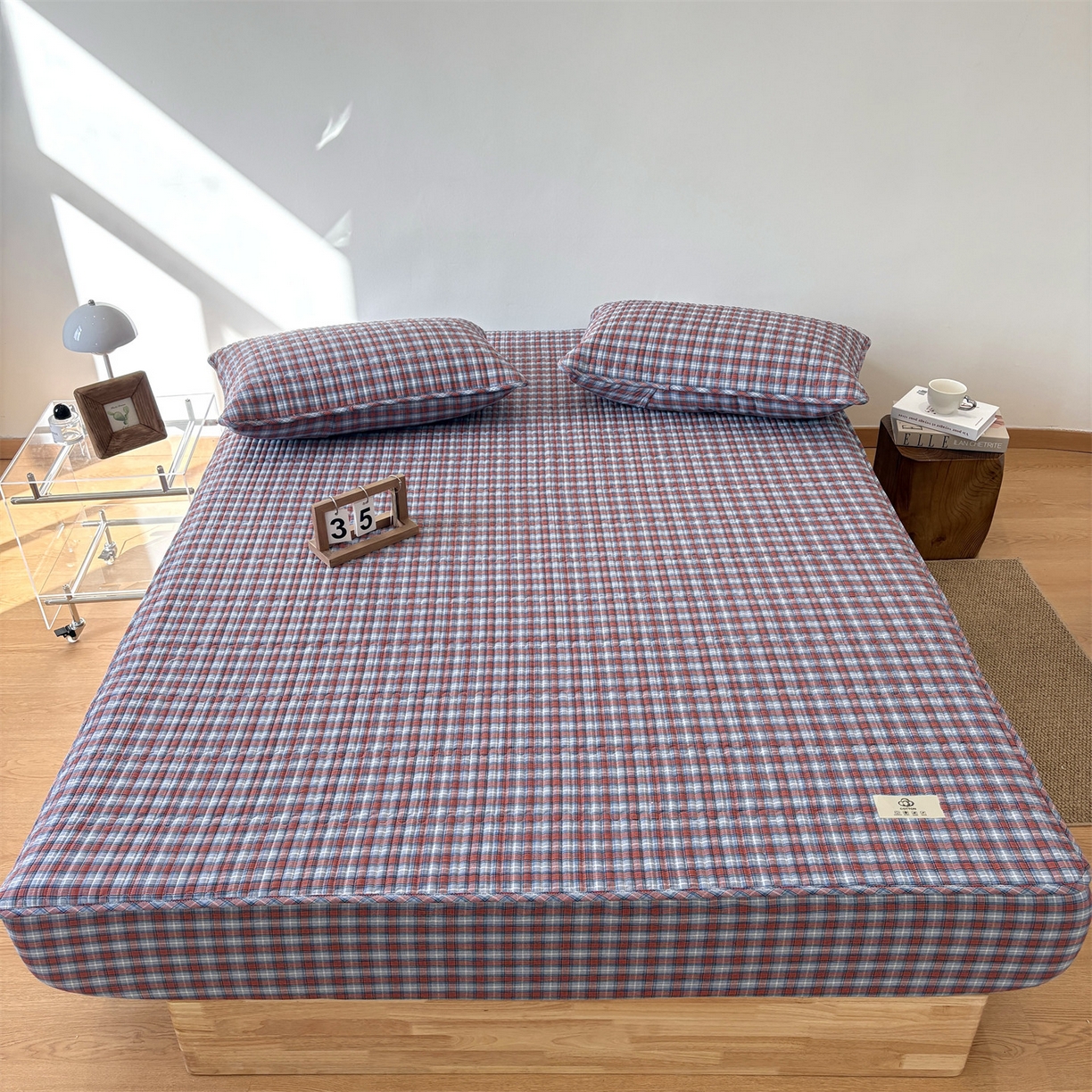 91家纺网 家纺一手货源 找家纺 居眠 2025新款格子全棉纯棉水洗棉棉花单床笠床笠单件单品床笠 夹棉款-瑞土兰