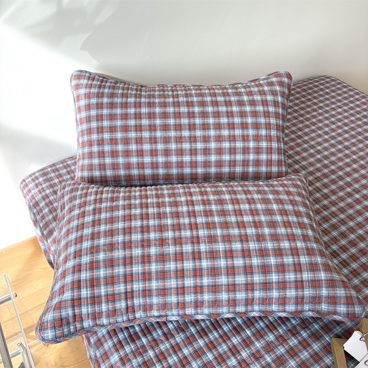 91家纺网 家纺一手货源 找家纺 居眠 2025新款格子全棉纯棉水洗棉棉花单床笠床笠单件单品床笠 夹棉款-瑞土兰