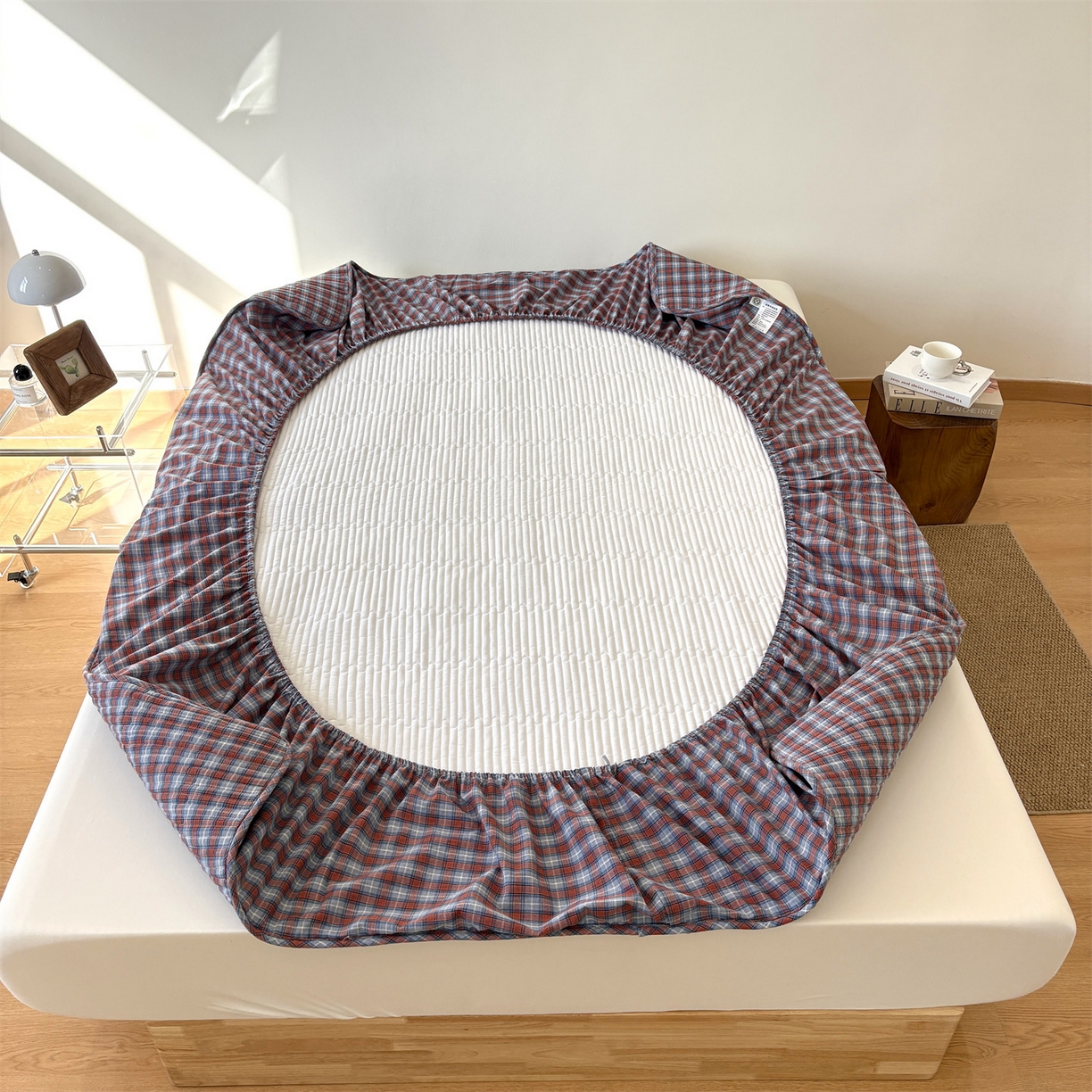 91家纺网 家纺一手货源 找家纺 居眠 2025新款格子全棉纯棉水洗棉棉花单床笠床笠单件单品床笠 夹棉款-瑞土兰