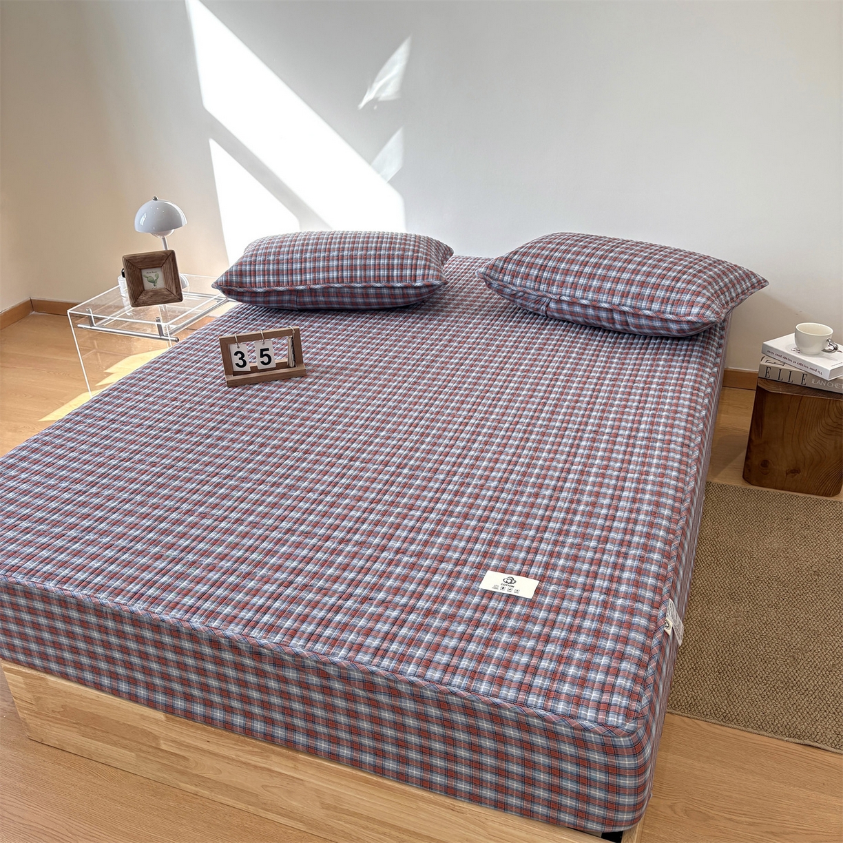 91家纺网 家纺一手货源 找家纺 居眠 2025新款格子全棉纯棉水洗棉棉花单床笠床笠单件单品床笠 夹棉款-瑞土兰