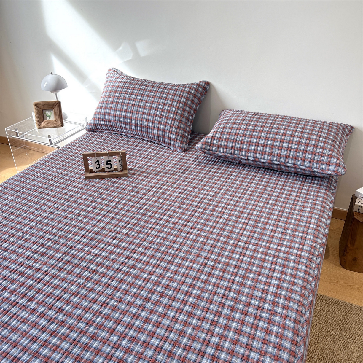 91家纺网 家纺一手货源 找家纺 居眠 2025新款格子全棉纯棉水洗棉棉花单床笠床笠单件单品床笠 夹棉款-瑞土兰