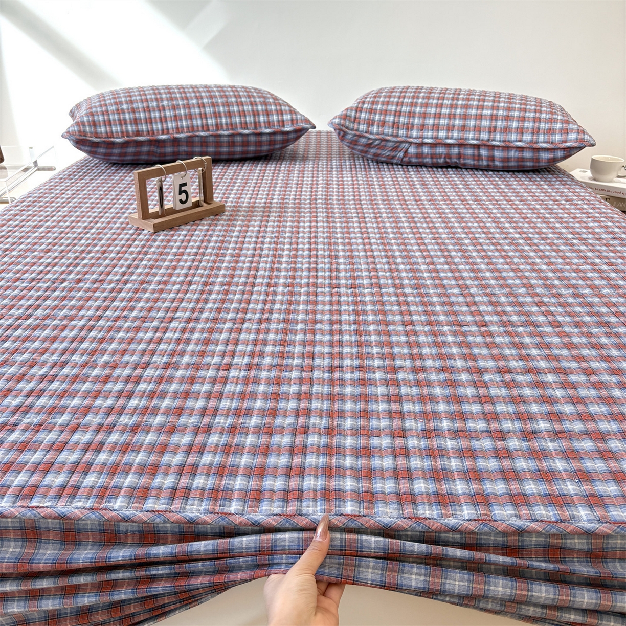 91家纺网 家纺一手货源 找家纺 居眠 2025新款格子全棉纯棉水洗棉棉花单床笠床笠单件单品床笠 夹棉款-瑞土兰