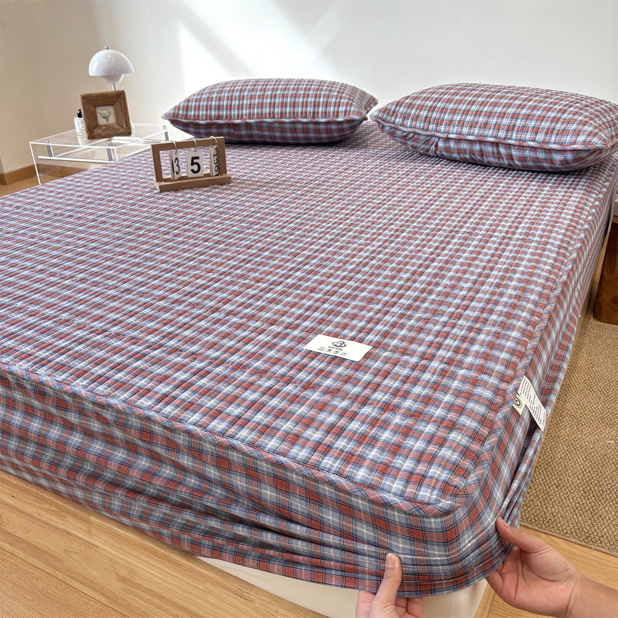 91家纺网 家纺一手货源 找家纺 居眠 2025新款格子全棉纯棉水洗棉棉花单床笠床笠单件单品床笠 夹棉款-瑞土兰