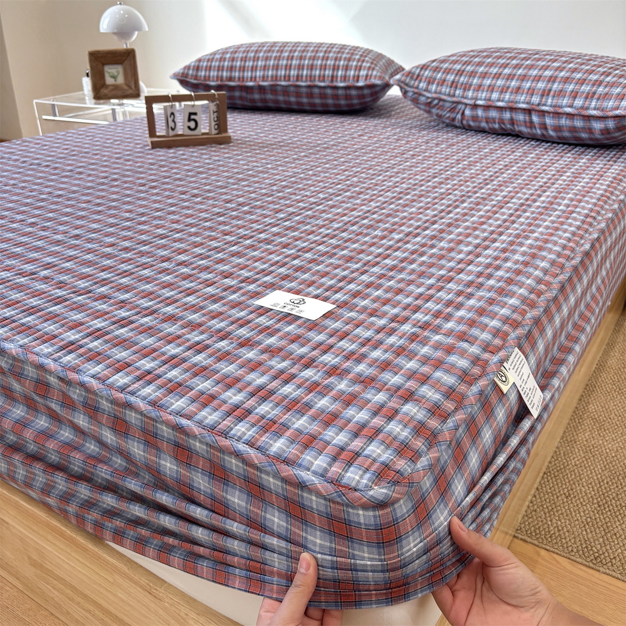 居眠 2025新款格子全棉纯棉水洗棉棉花单床笠床笠单件单品床笠 夹棉款-瑞土兰