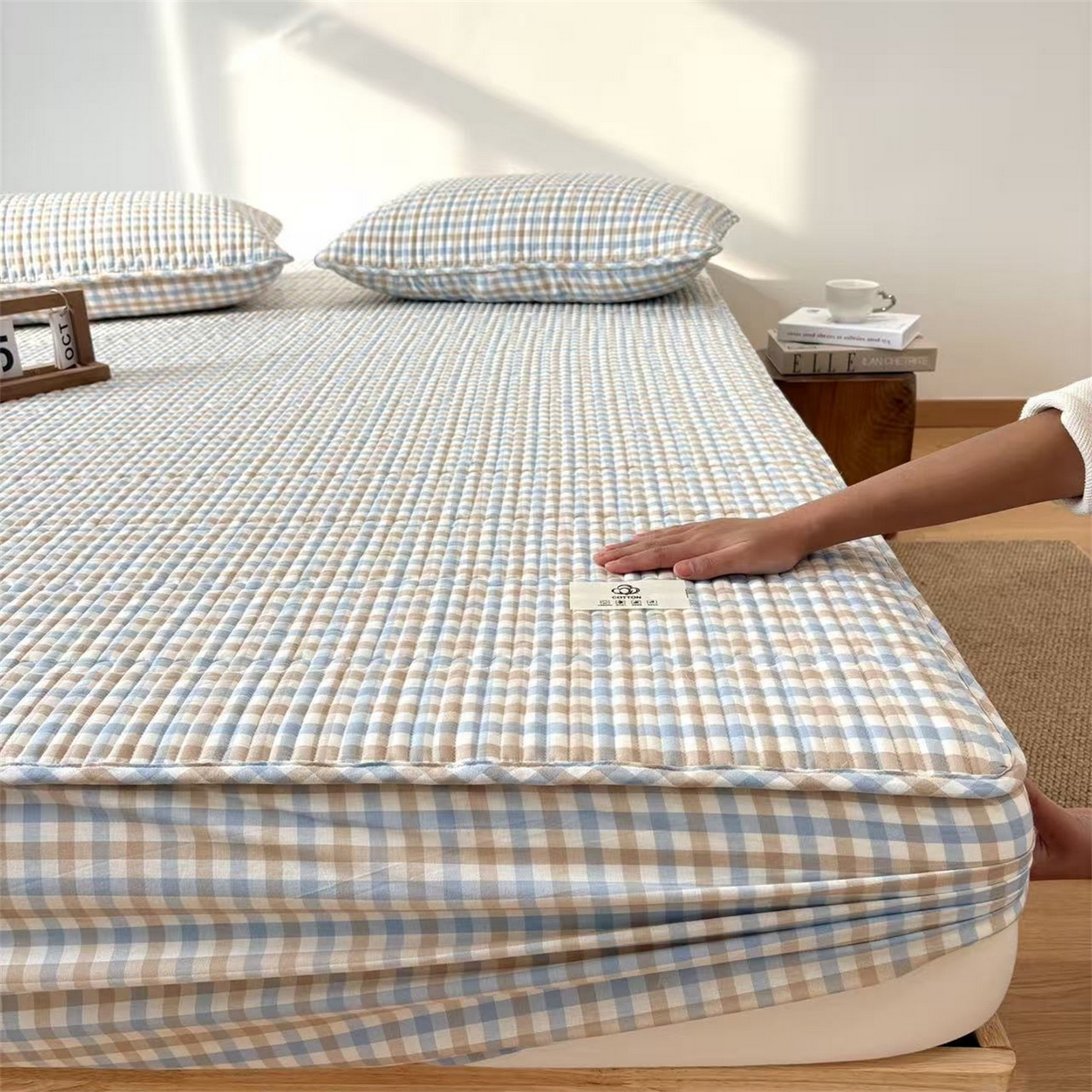 91家纺网 家纺一手货源 找家纺 居眠 2025新款格子全棉纯棉水洗棉棉花单床笠床笠单件单品床笠 夹棉款-印月兰