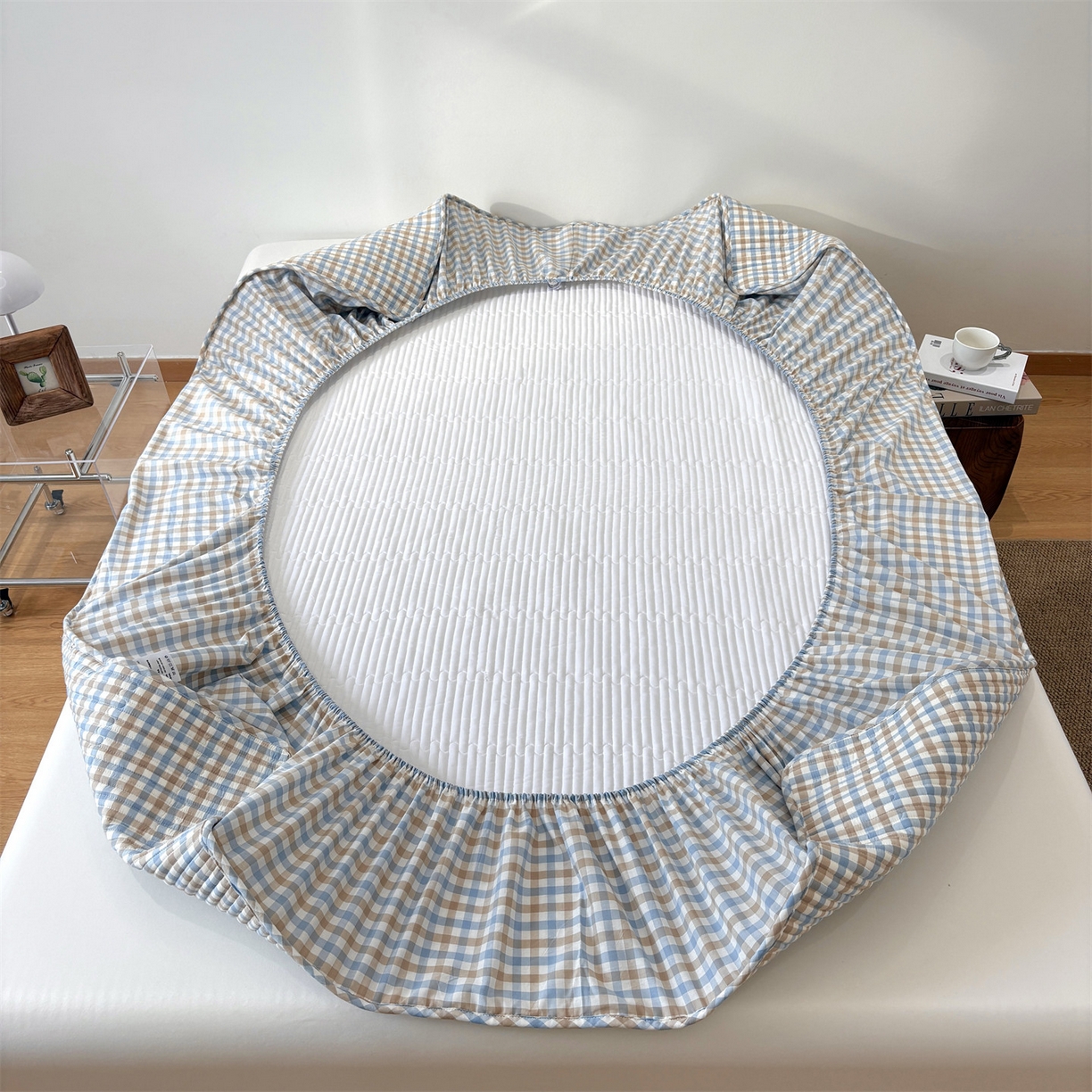 91家纺网 家纺一手货源 找家纺 居眠 2025新款格子全棉纯棉水洗棉棉花单床笠床笠单件单品床笠 夹棉款-印月兰