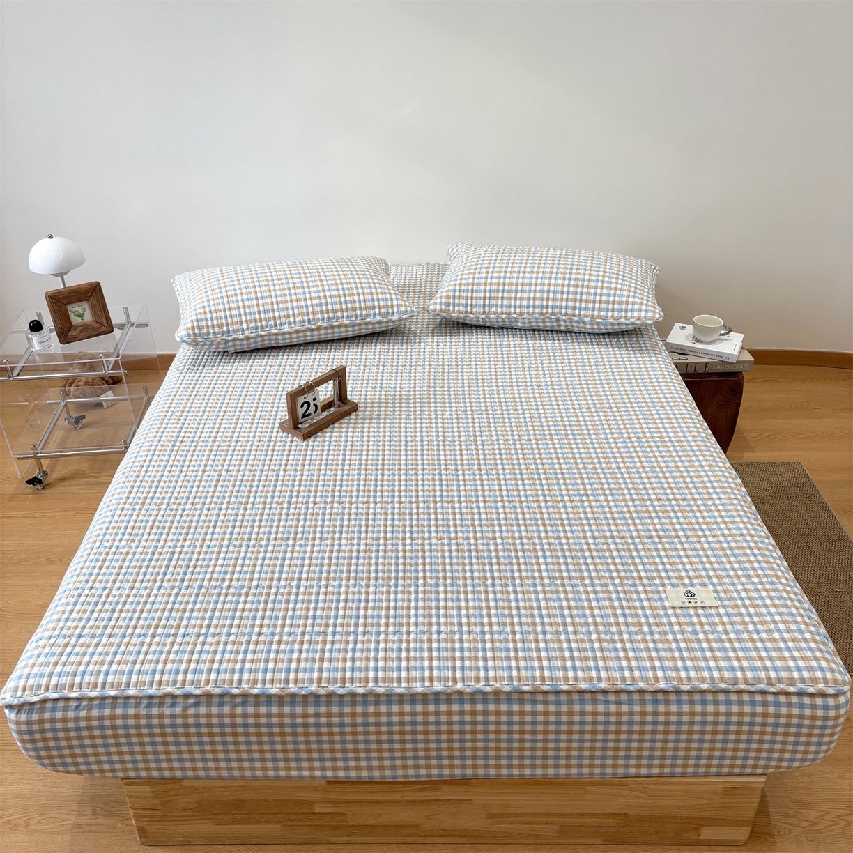 91家纺网 家纺一手货源 找家纺 居眠 2025新款格子全棉纯棉水洗棉棉花单床笠床笠单件单品床笠 夹棉款-印月兰