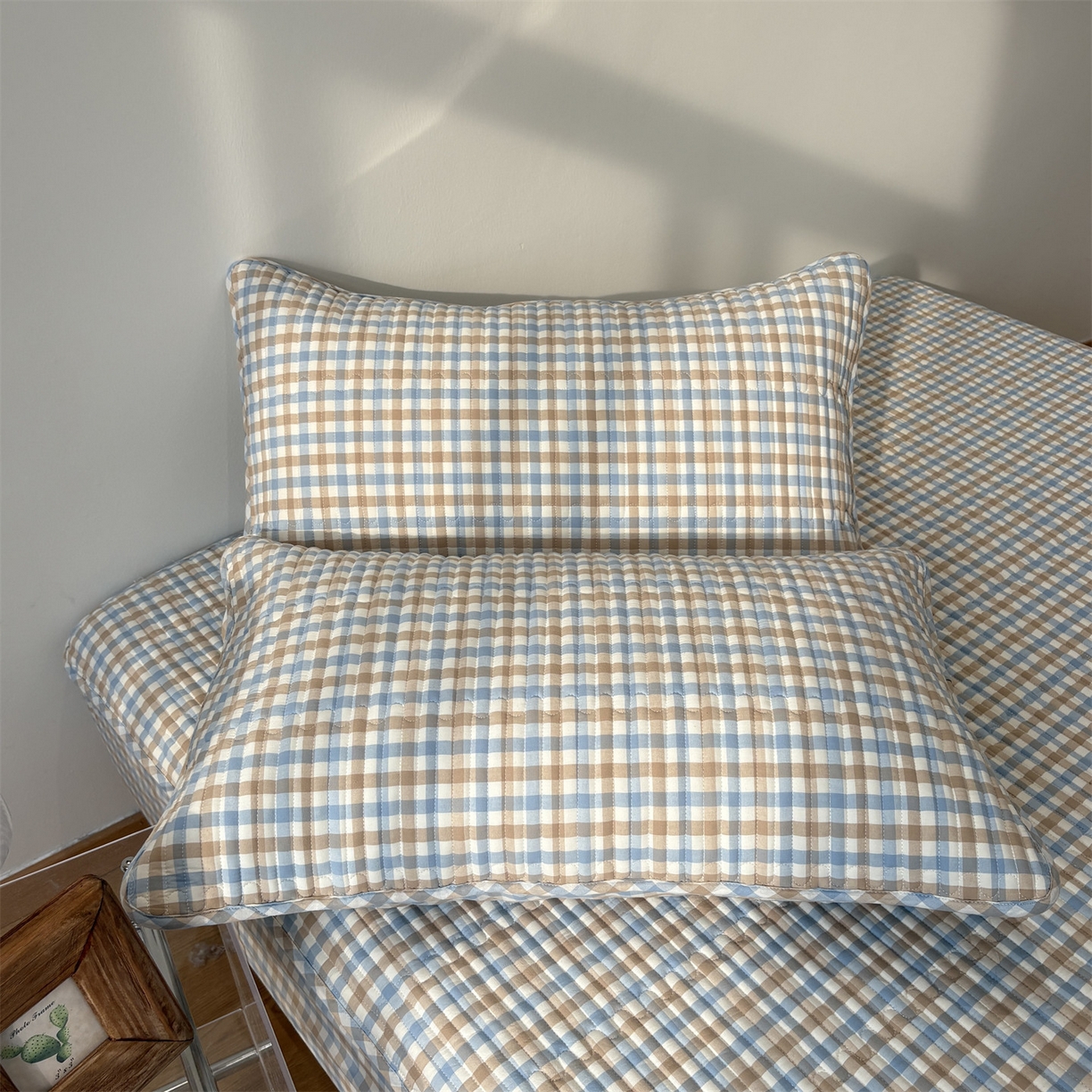 91家纺网 家纺一手货源 找家纺 居眠 2025新款格子全棉纯棉水洗棉棉花单床笠床笠单件单品床笠 夹棉款-印月兰