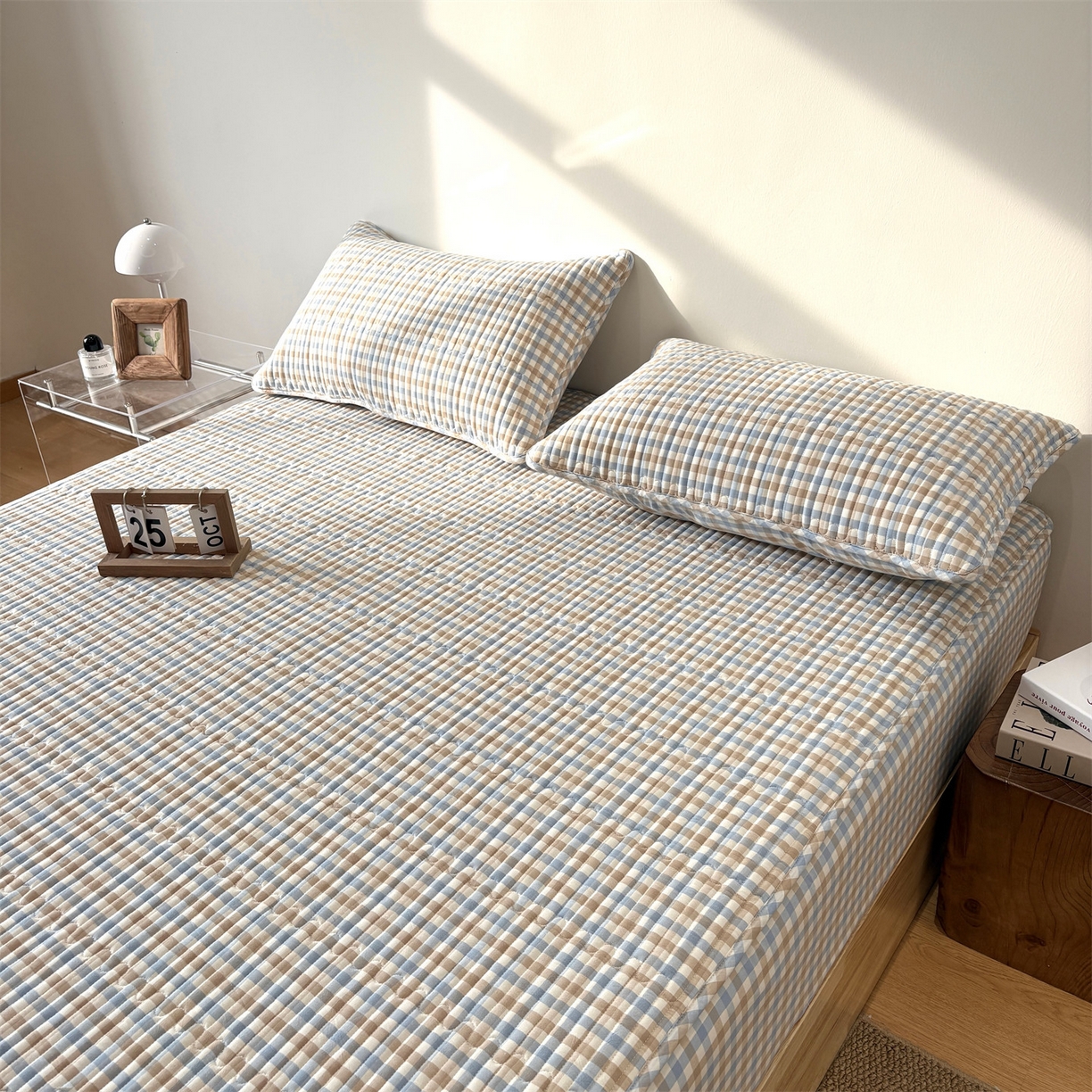 91家纺网 家纺一手货源 找家纺 居眠 2025新款格子全棉纯棉水洗棉棉花单床笠床笠单件单品床笠 夹棉款-印月兰