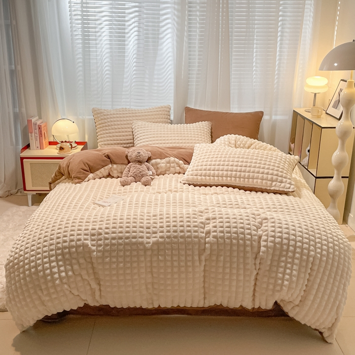 91家纺网 家纺一手货源 找家纺 （总）女子家纺 2025新款兔兔绒加厚华夫格绒牛奶绒保暖四件套