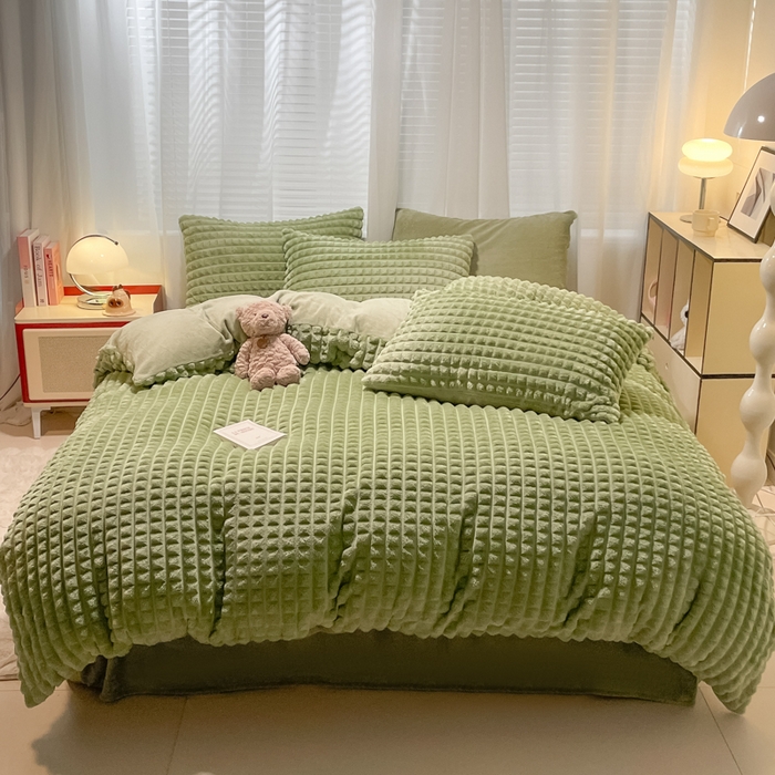 91家纺网 家纺一手货源 找家纺 （总）女子家纺 2025新款兔兔绒加厚华夫格绒牛奶绒保暖四件套