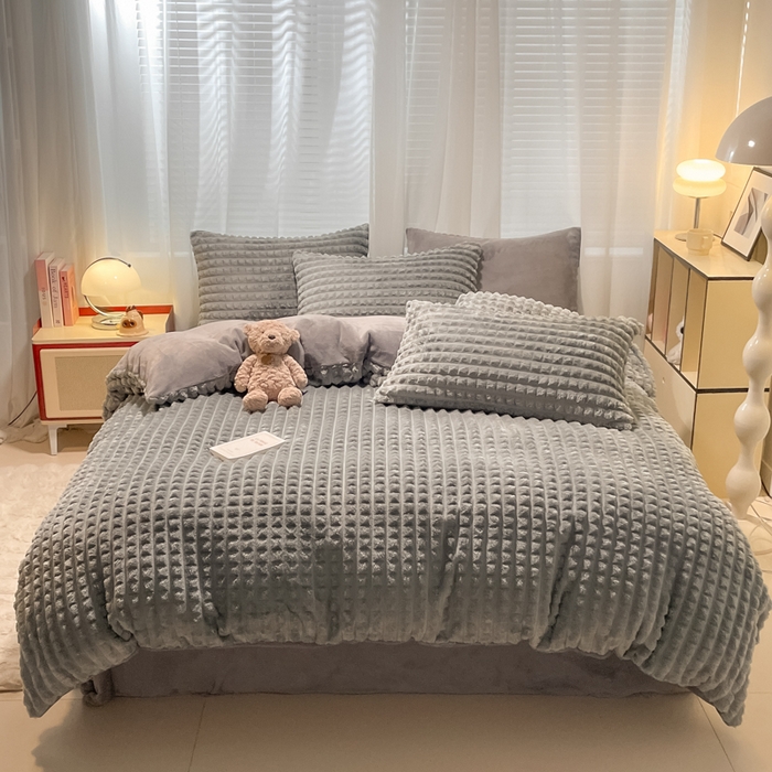 91家纺网 家纺一手货源 找家纺 （总）女子家纺 2025新款兔兔绒加厚华夫格绒牛奶绒保暖四件套