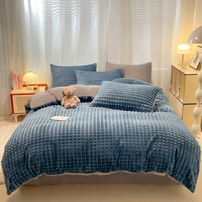 91家纺网 家纺一手货源 找家纺 （总）女子家纺 2025新款兔兔绒加厚华夫格绒牛奶绒保暖四件套