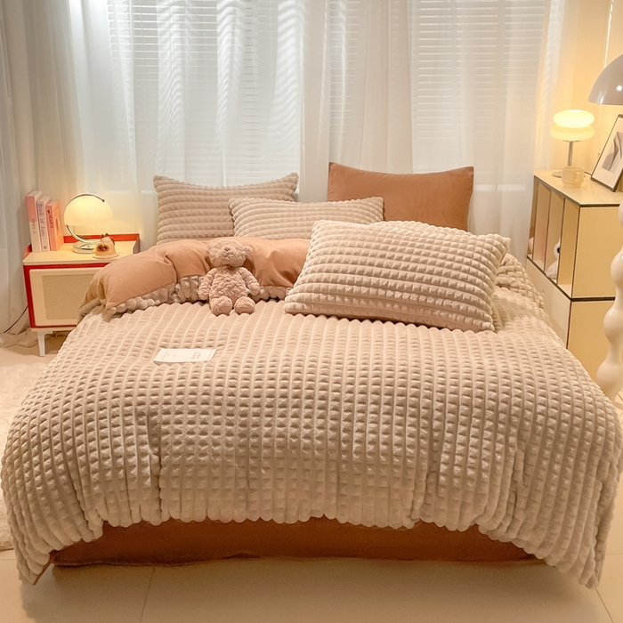 91家纺网 家纺一手货源 找家纺 （总）女子家纺 2025新款兔兔绒加厚华夫格绒牛奶绒保暖四件套