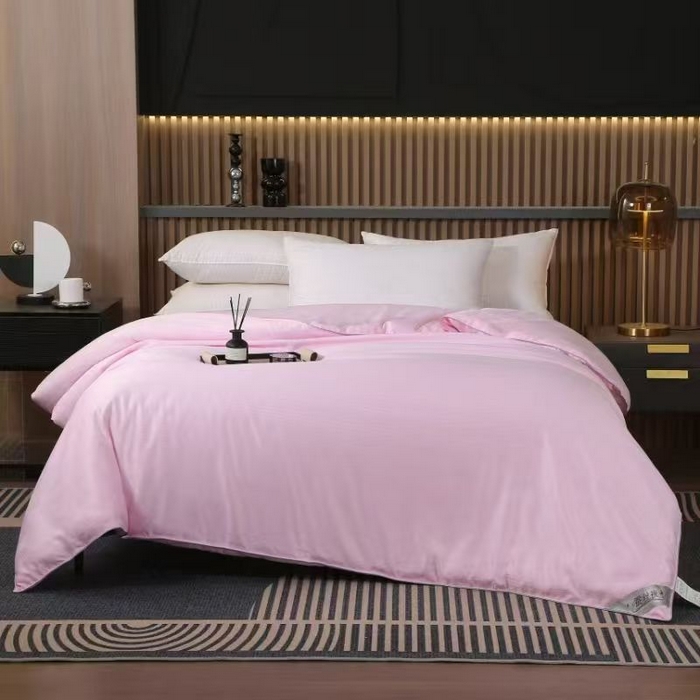 91家纺网 家纺一手货源 找家纺 畅畅家纺 2025新款长绒棉全棉纯棉条纹手工订花封口丝棉被冬被被子被芯 富贵粉色