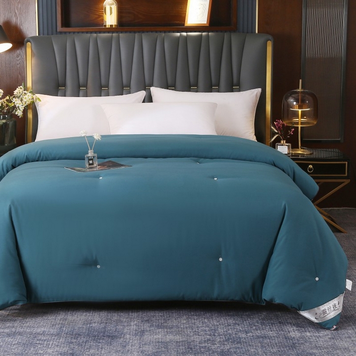 91家纺网 家纺一手货源 找家纺 畅畅家纺 2025新款洛卡棉手工订花羽丝棉封口冬被被子被芯 蓝色