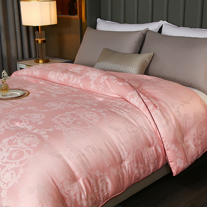 91家纺网 家纺一手货源 找家纺 畅畅家纺 2025新款微商热款蝴蝶丝棉被加厚全棉纯棉莫代尔提花手工订花被子被芯 粉玉