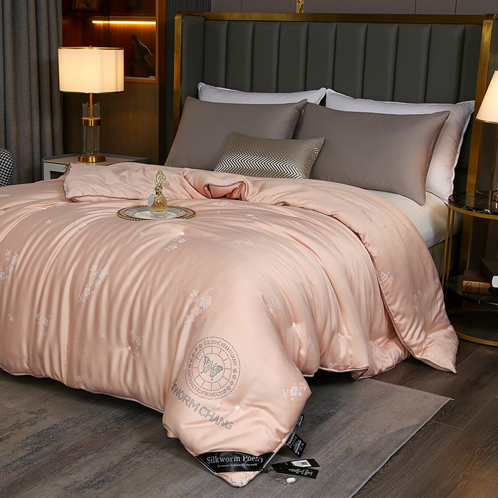 91家纺网 家纺一手货源 找家纺 畅畅家纺 2025新款微商热款蝴蝶丝棉被加厚全棉纯棉莫代尔提花手工订花被子被芯 豆沙