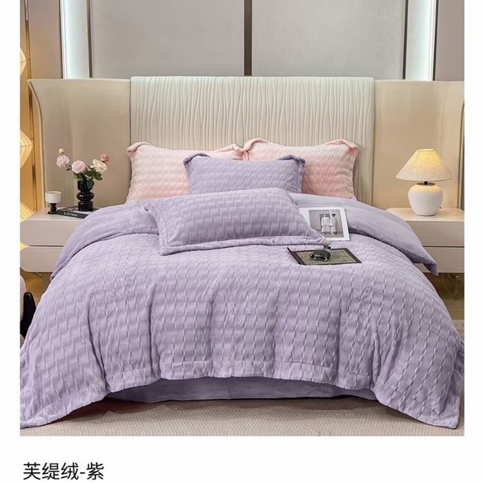 91家纺网 家纺一手货源 找家纺 （总）畅畅家纺 2025秋冬新款高克重260克9斤半轻奢宽边芙缇绒牛奶绒四件套