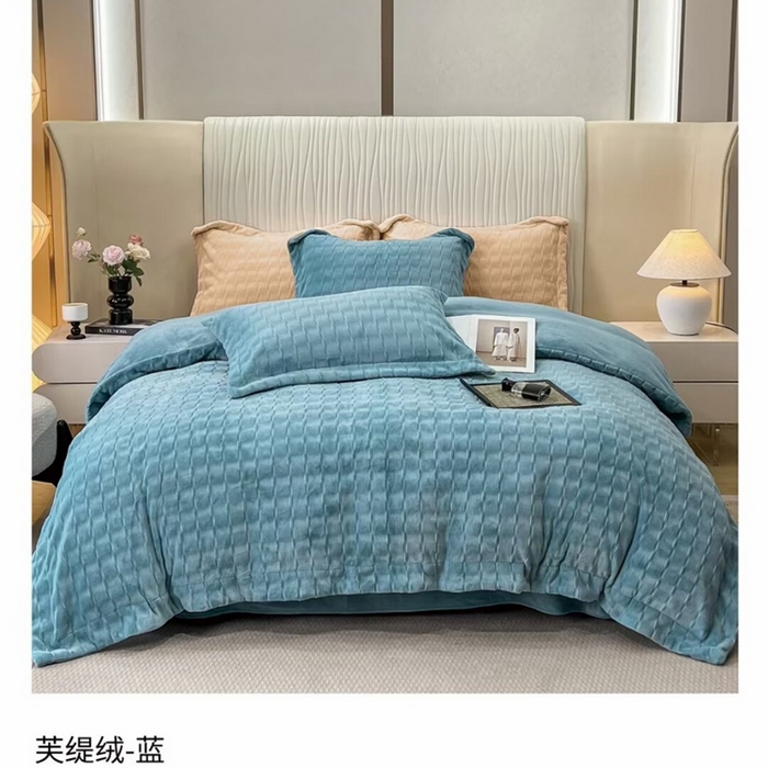 91家纺网 家纺一手货源 找家纺 （总）畅畅家纺 2025秋冬新款高克重260克9斤半轻奢宽边芙缇绒牛奶绒四件套