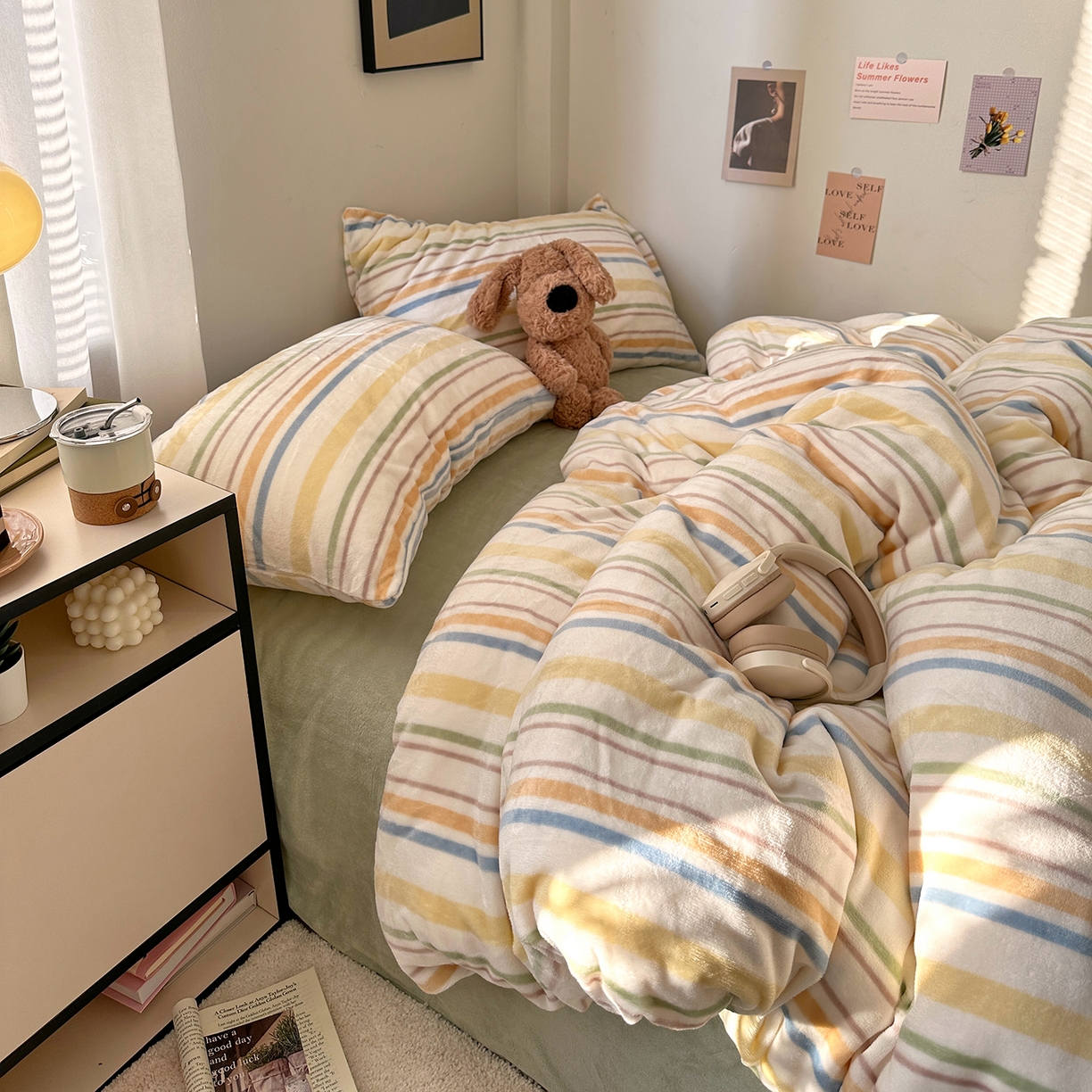 91家纺网 家纺一手货源 找家纺 （总）艾咪-Amy ntmy 2025新款治愈系条纹牛奶绒四件套