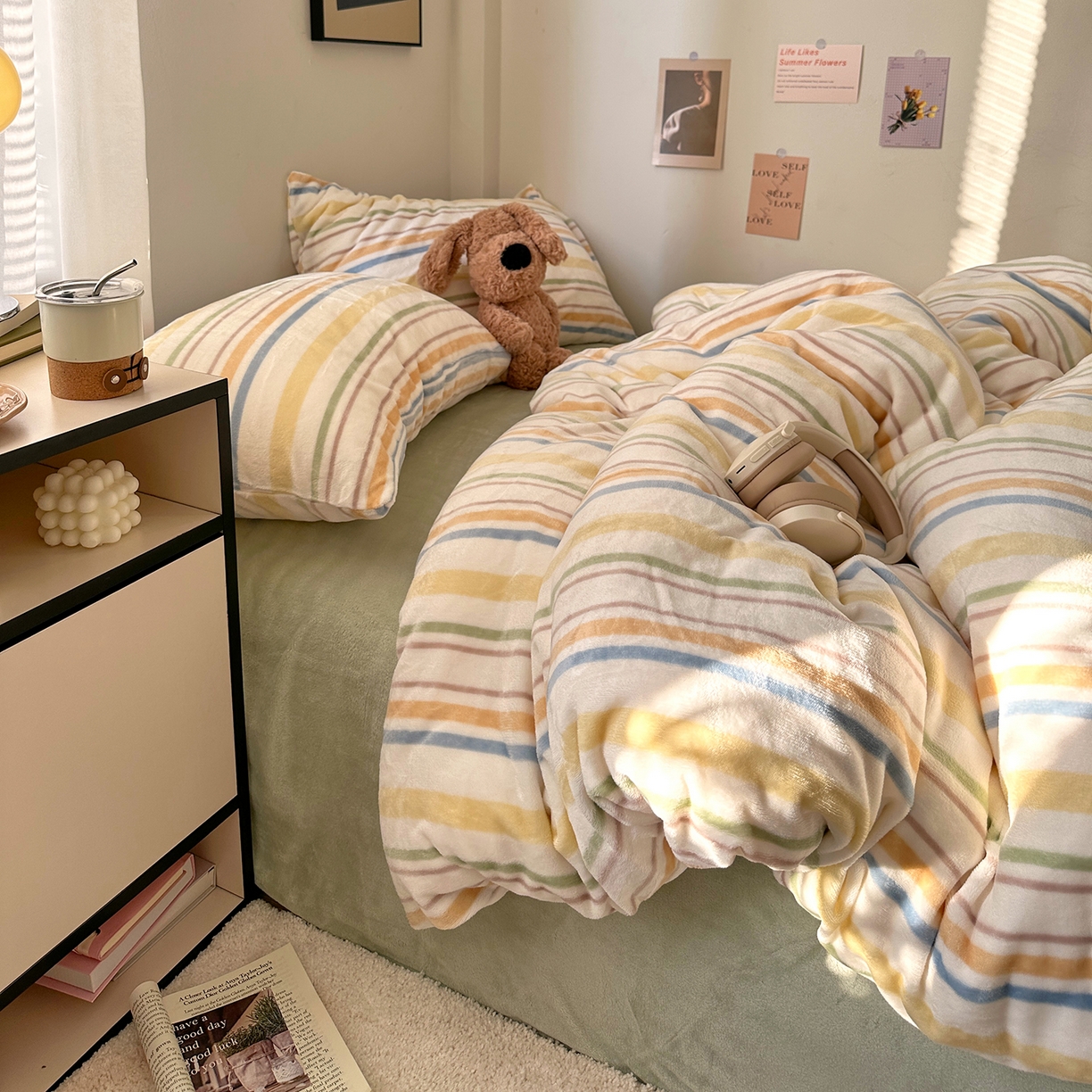 91家纺网 家纺一手货源 找家纺 （总）艾咪-Amy ntmy 2025新款治愈系条纹牛奶绒四件套