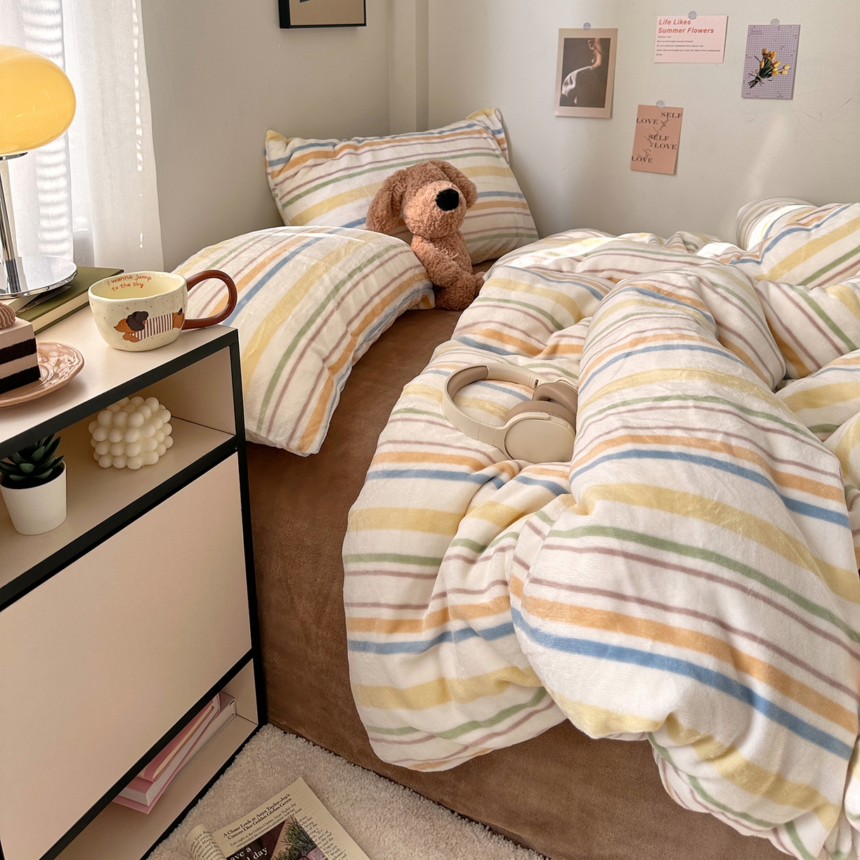 91家纺网 家纺一手货源 找家纺 艾咪-Amy ntmy 2025新款治愈系条纹牛奶绒四件套 青柠焦糖